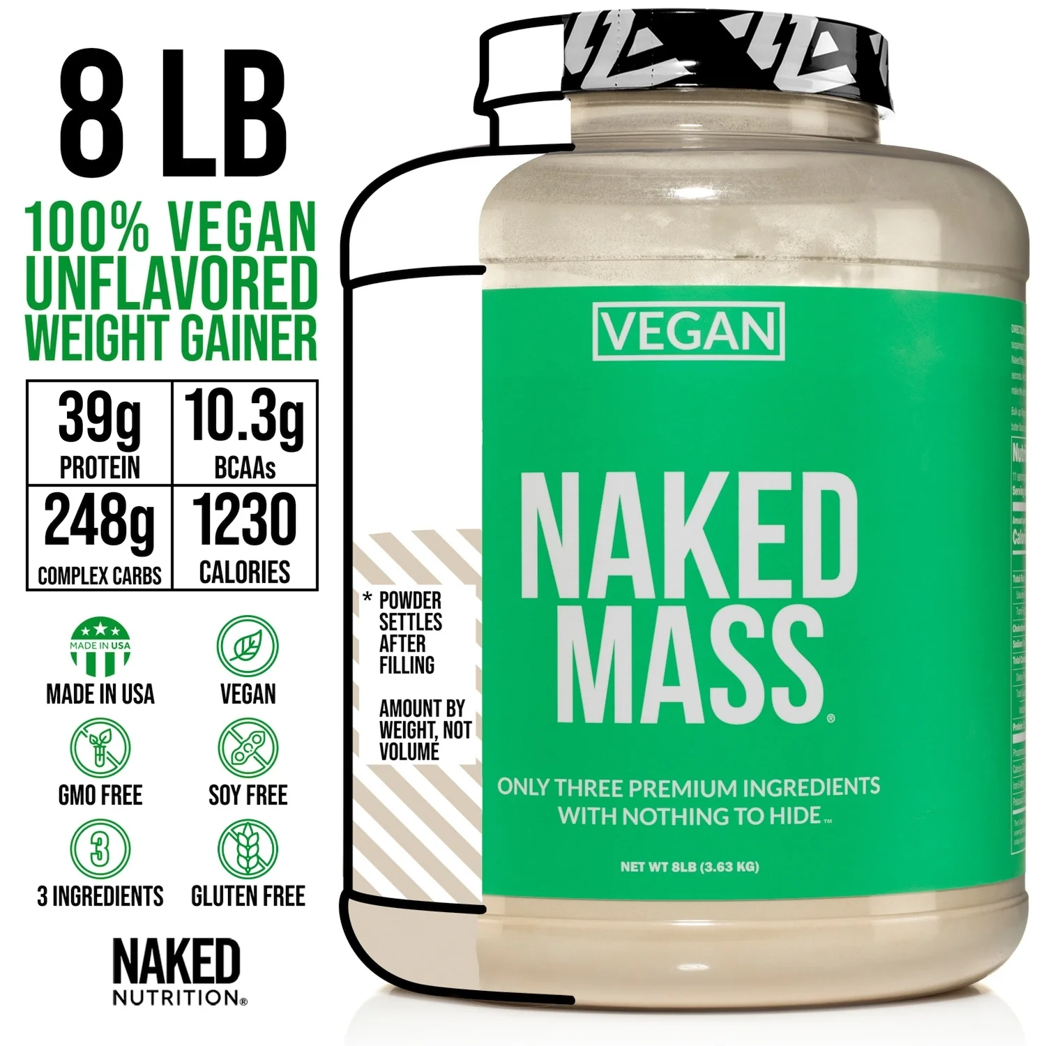Vegan Mass Gainer Supplement | Naked Vegan Mass - 8LB