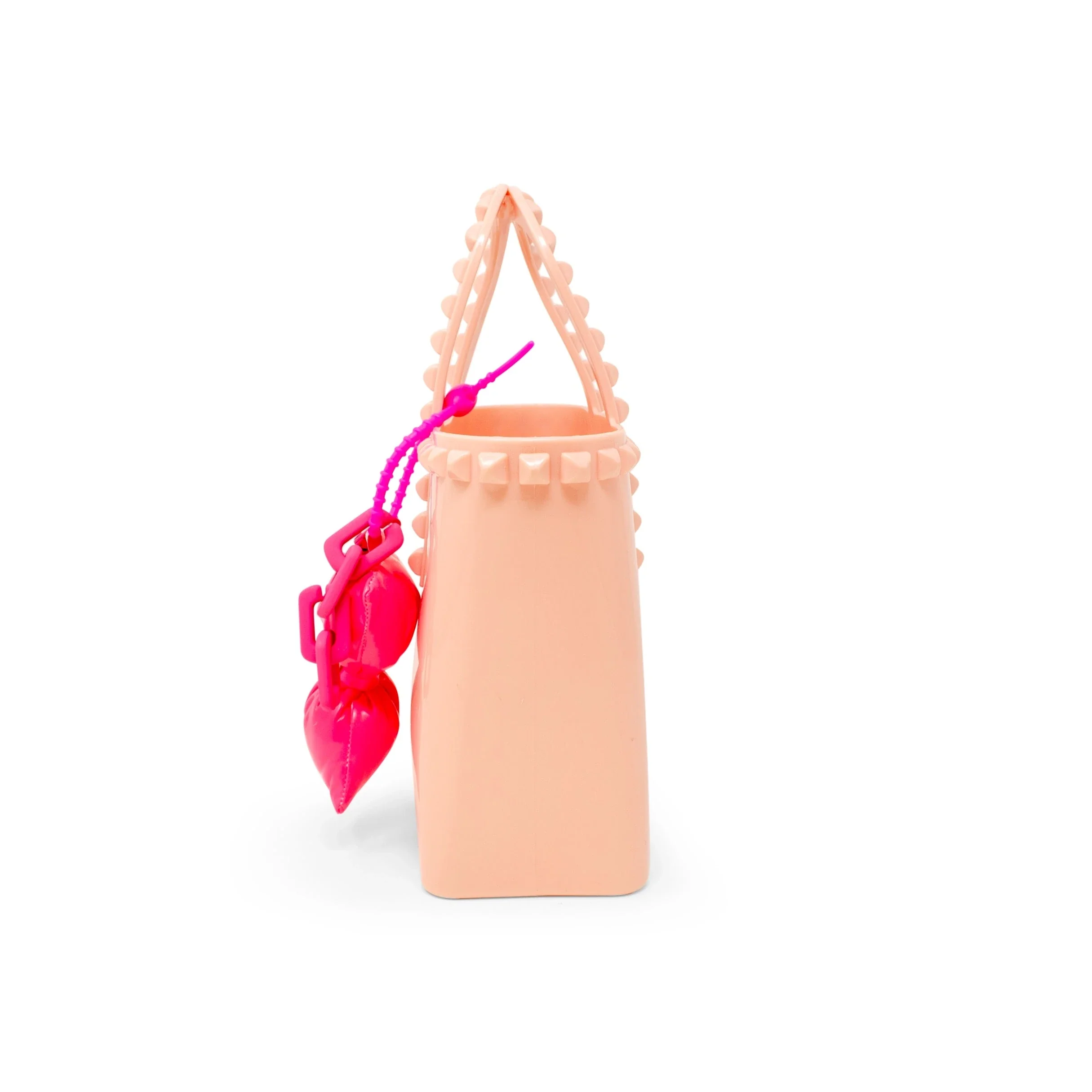 Tiny Jelly Stud Tote w/ Puffy Bow Charm - Light Pink