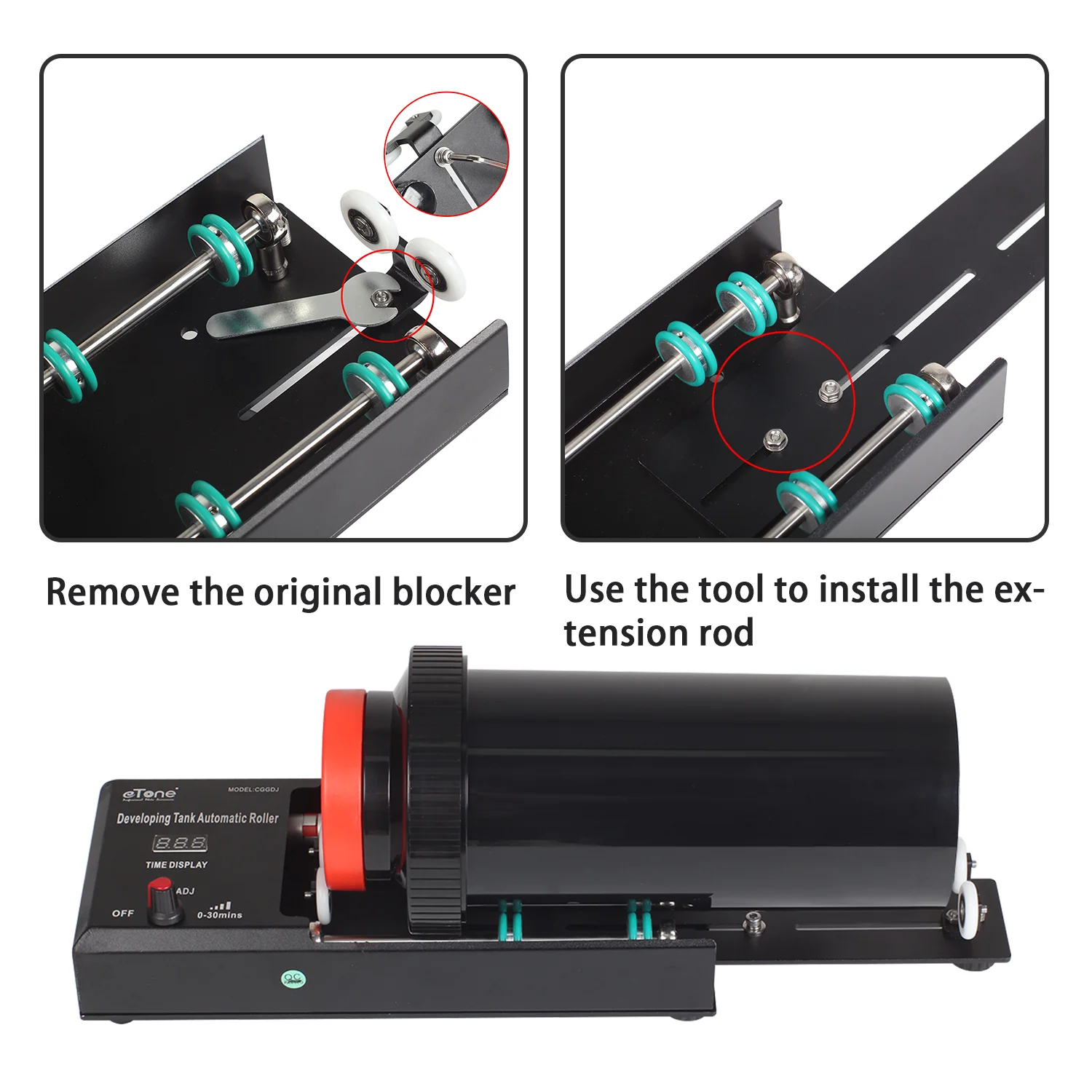 eTone Automatic Roller Extension Rod Length Extending Mount for 3 Spiral Developing Tank or Longer Length Developing Tank