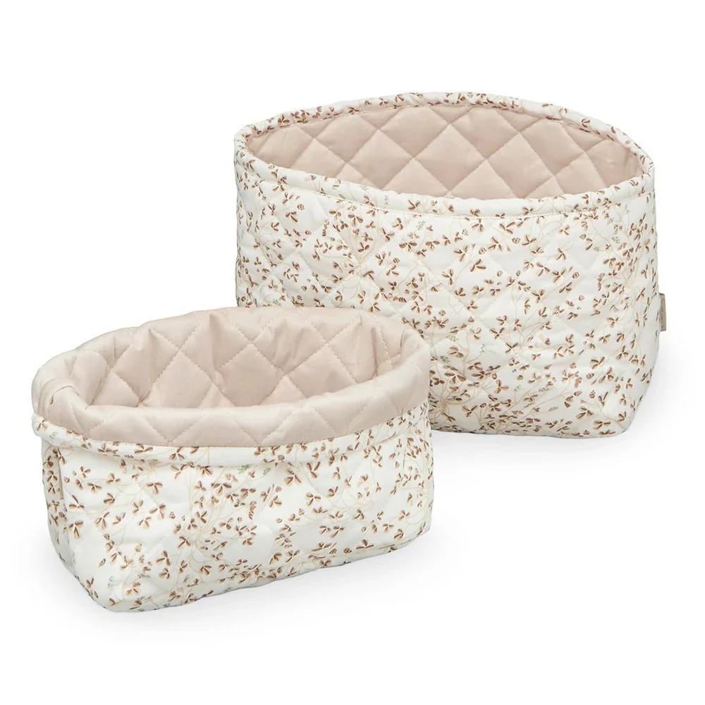 Quilted Storage Basket Set of 2  Lierre, Almond