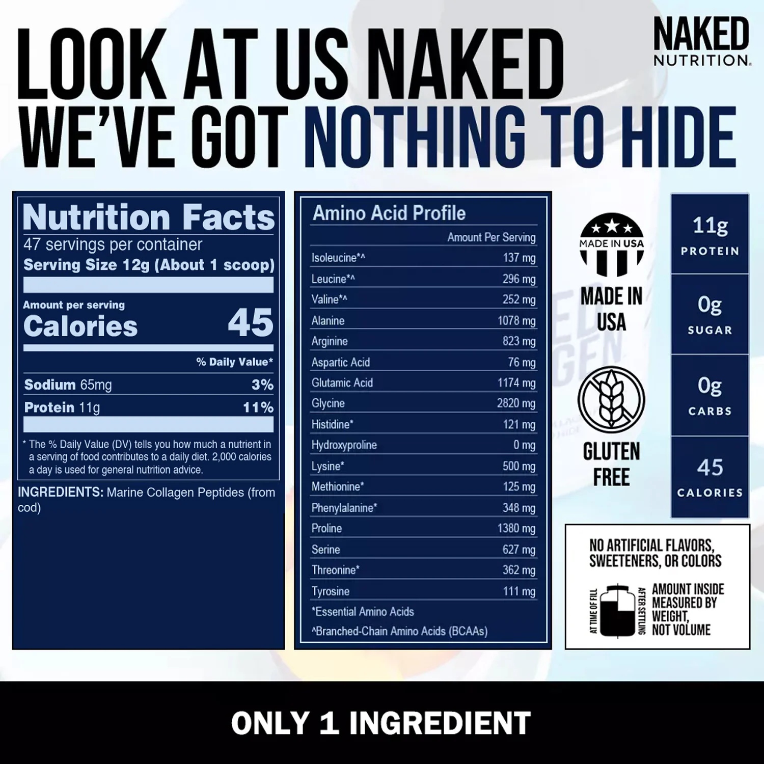 Marine Collagen Peptides Protein Powder | Naked Marine Collagen