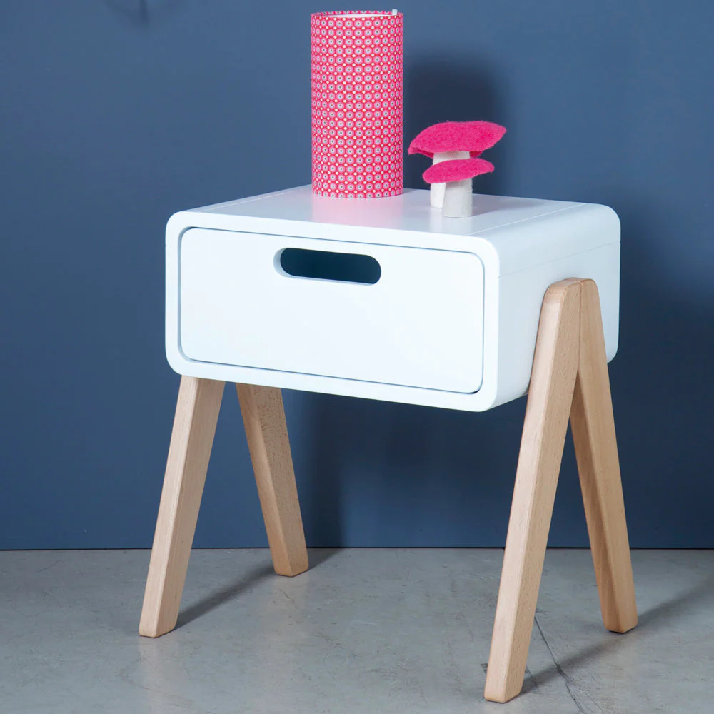 Chevet Petit Robot Bois & Blanc