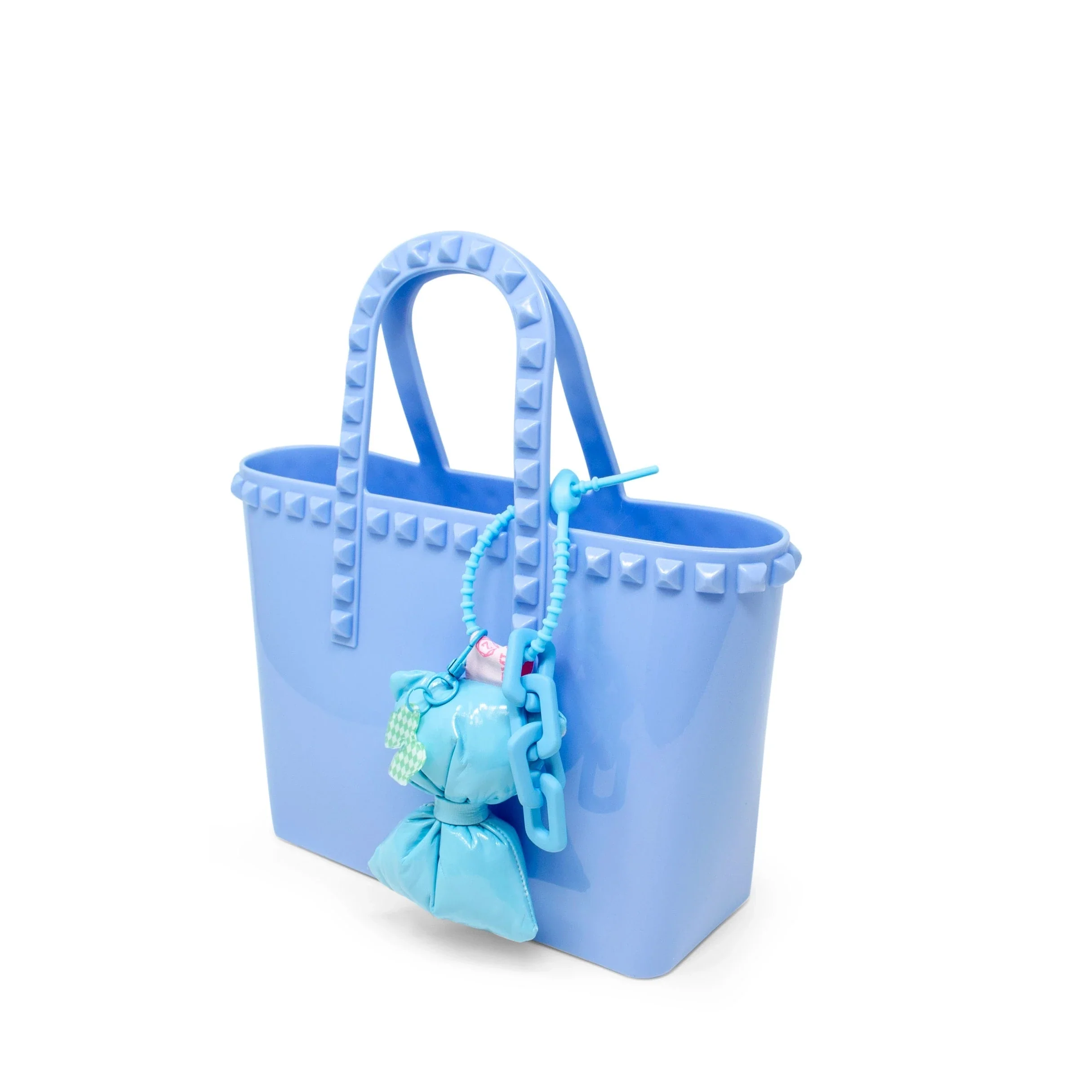 Tiny Jelly Stud Tote w/ Puffy Bow Charm - Blue