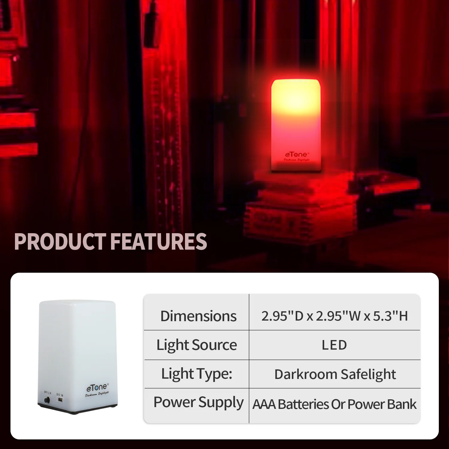 Darkroom Red Safelight Desk Portable Safe Light 635nm LED for B&W Film Developing Processing