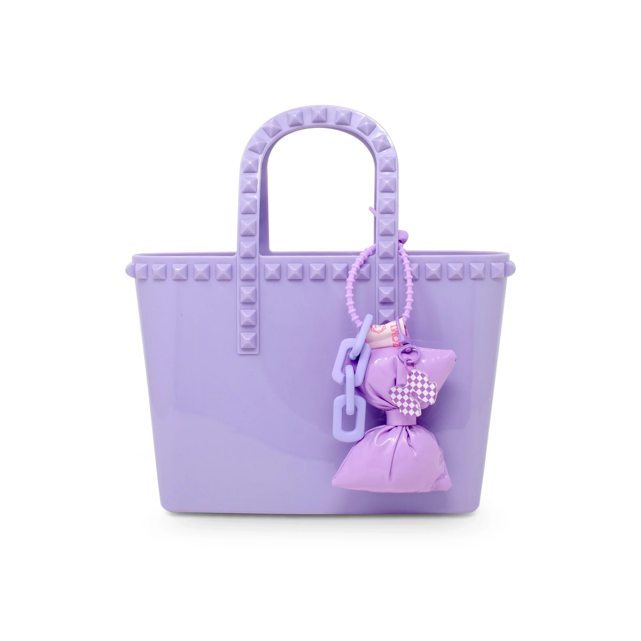 Tiny Jelly Stud Tote w/ Puffy Bow Charm - Purple