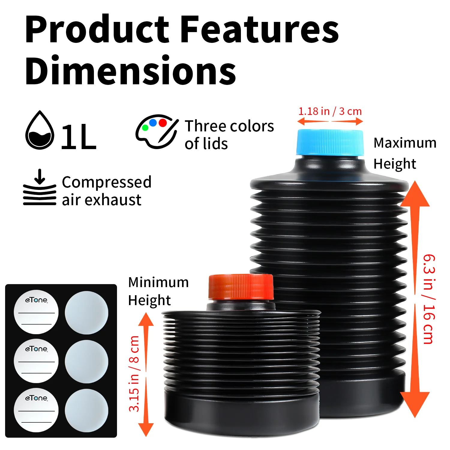 eTone Collapsible Storage Bottle 1 Litre HDPE for Darkroom Chemical Laboratory Chemical Reagent Bottle Photosensitive Material