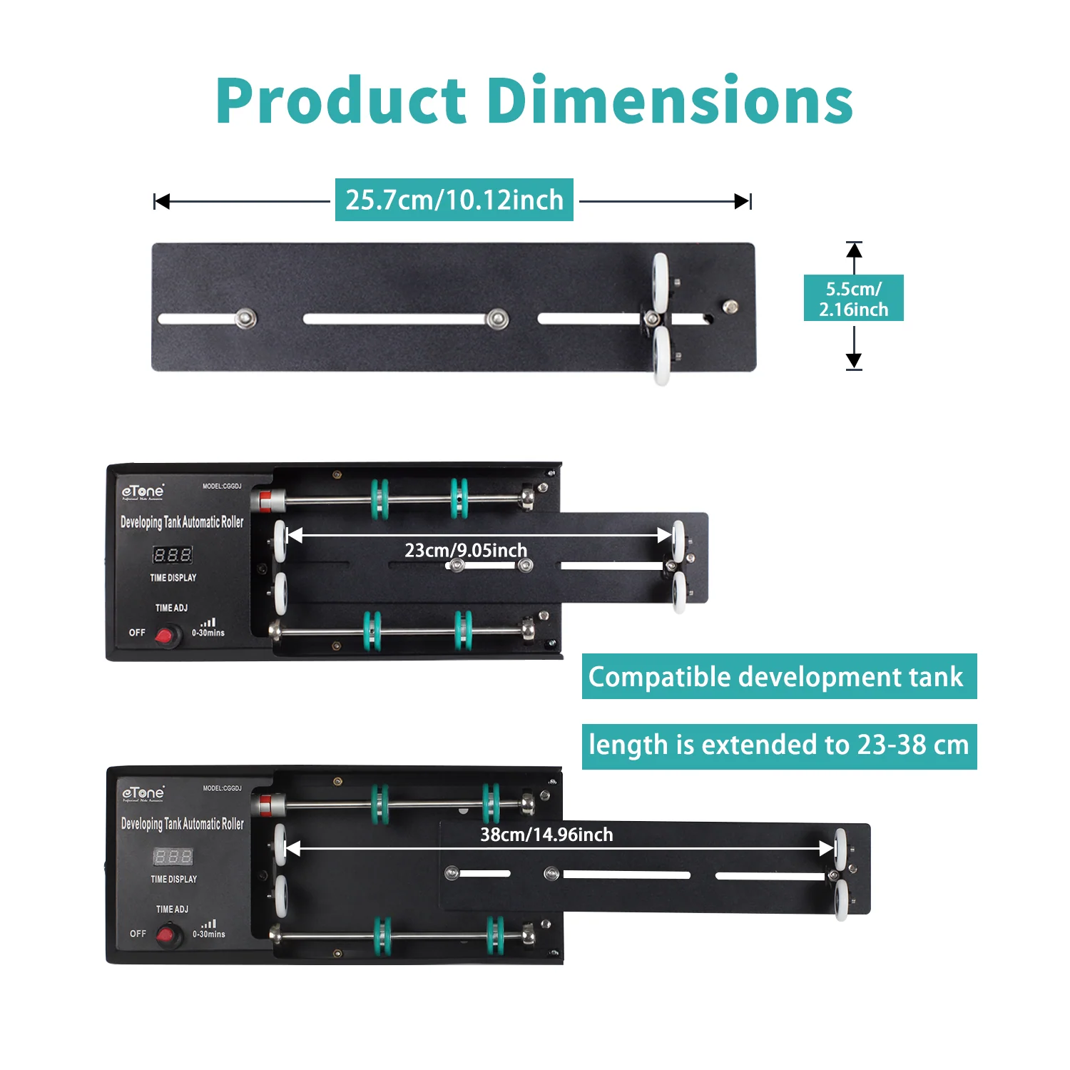 eTone Automatic Roller Extension Rod Length Extending Mount for 3 Spiral Developing Tank or Longer Length Developing Tank