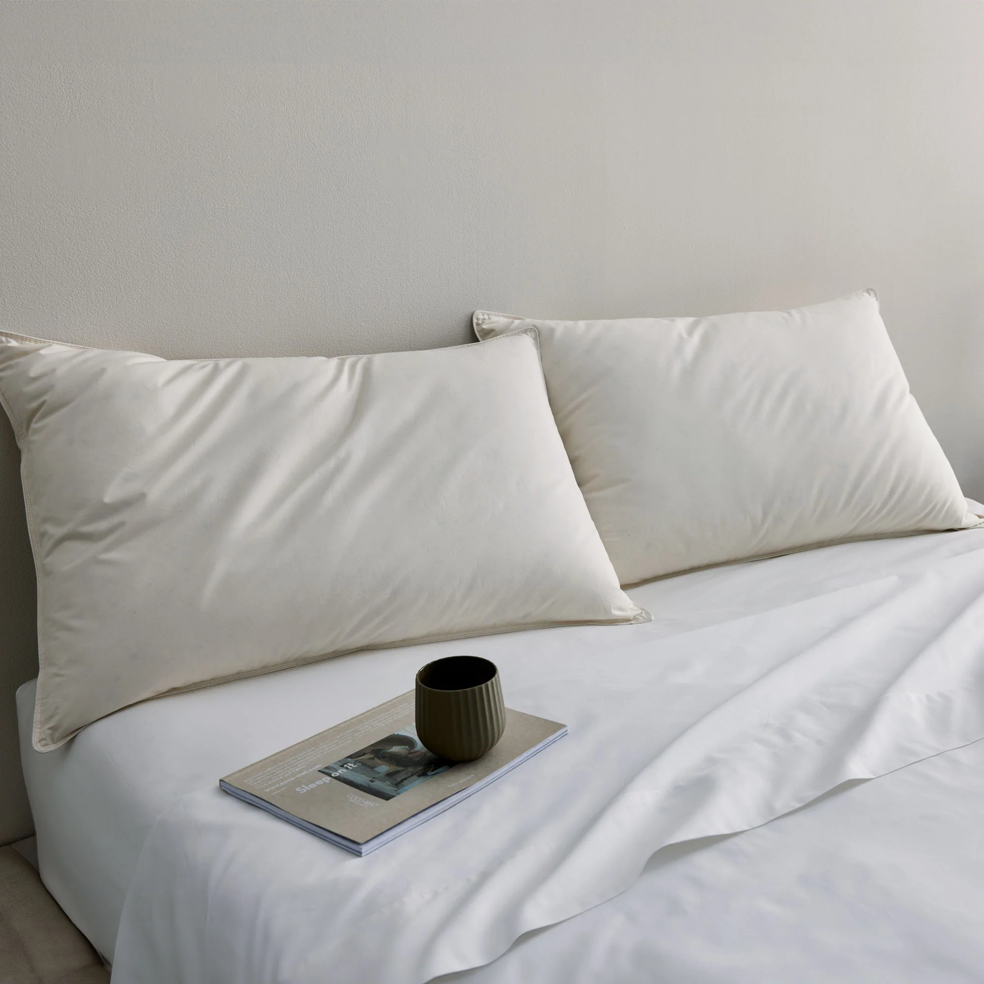 2 Pack Organic Cotton Down Feather Pillows for Back and Side Sleepers