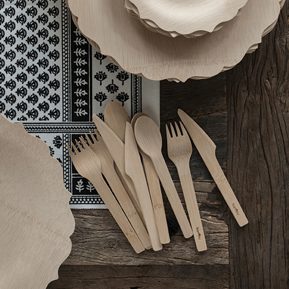 Disposable Bamboo Cutlery Set, 24-piece