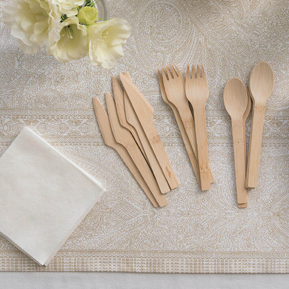 Disposable Bamboo Cutlery Set, 24-piece