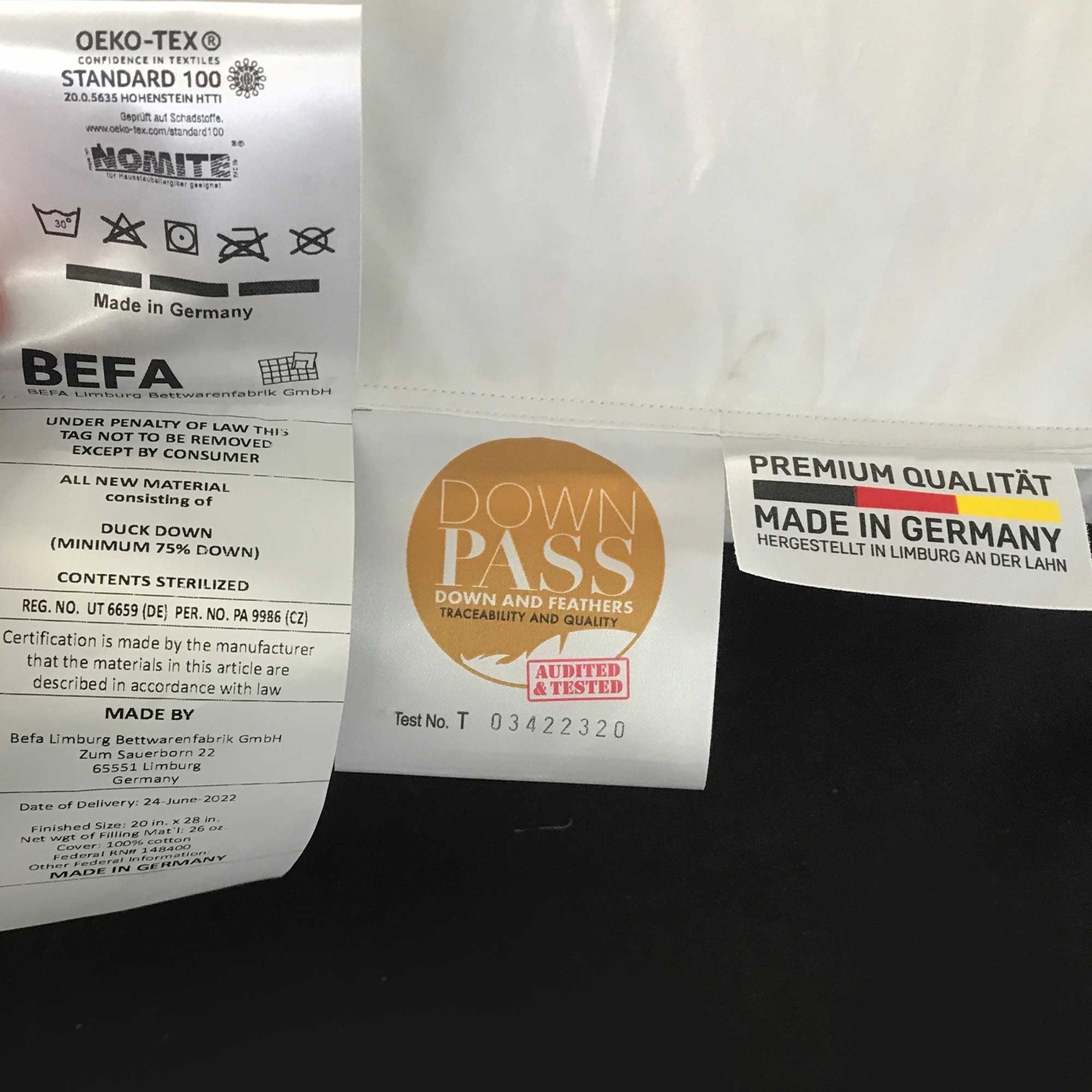 Made in Germany European Down Pillow