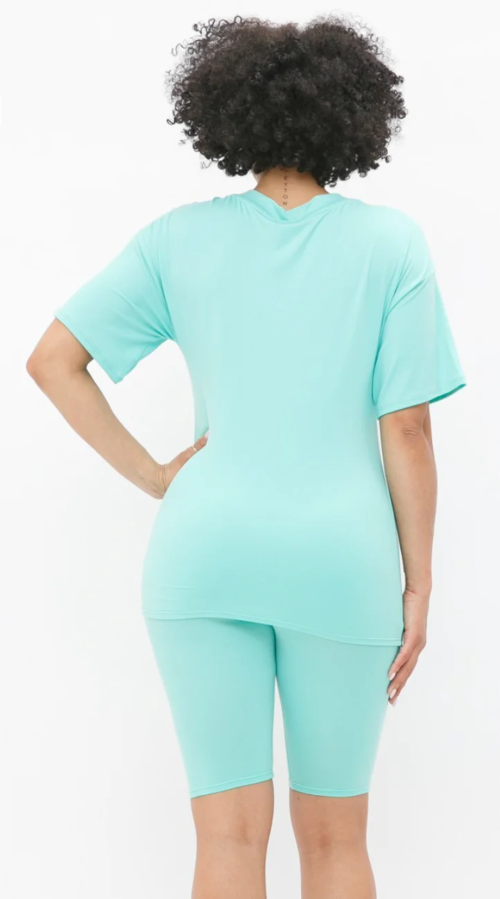 TEAL TWO PIECE BIKER SET PLUS SIZE