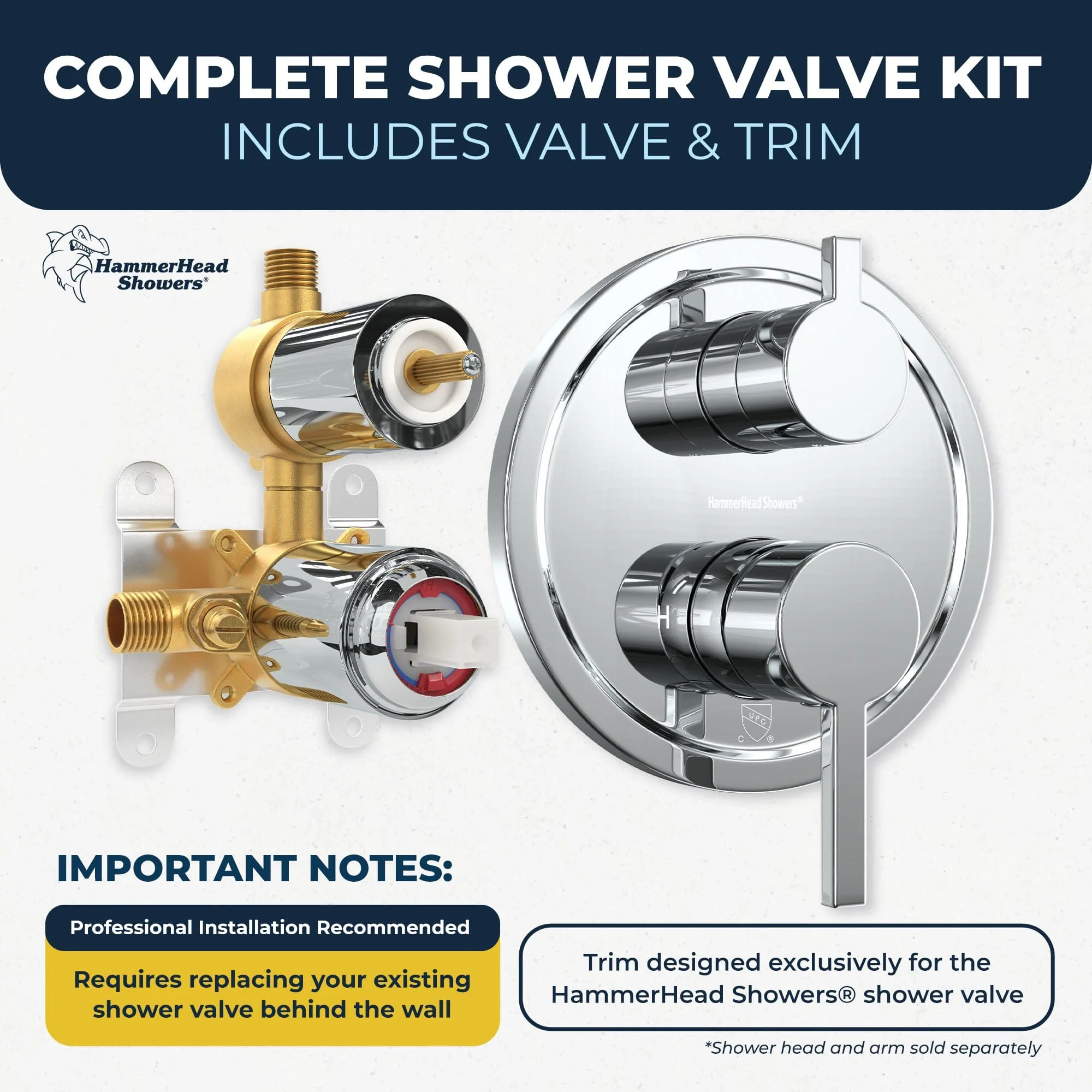 2-Handle Valve and Trim with Built-In Diverter
