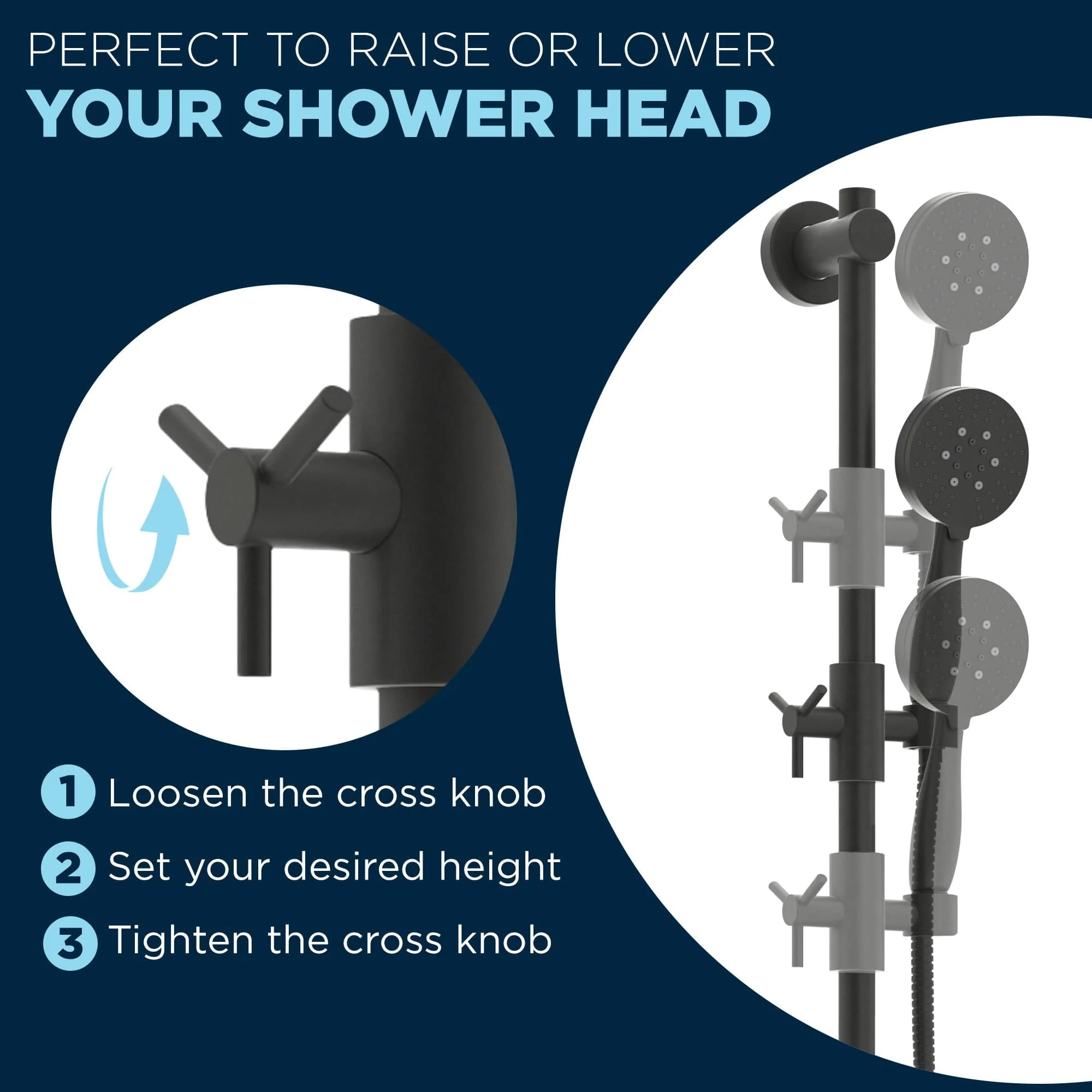 3-Spray Hand Held Shower Head Set with Slide Bar