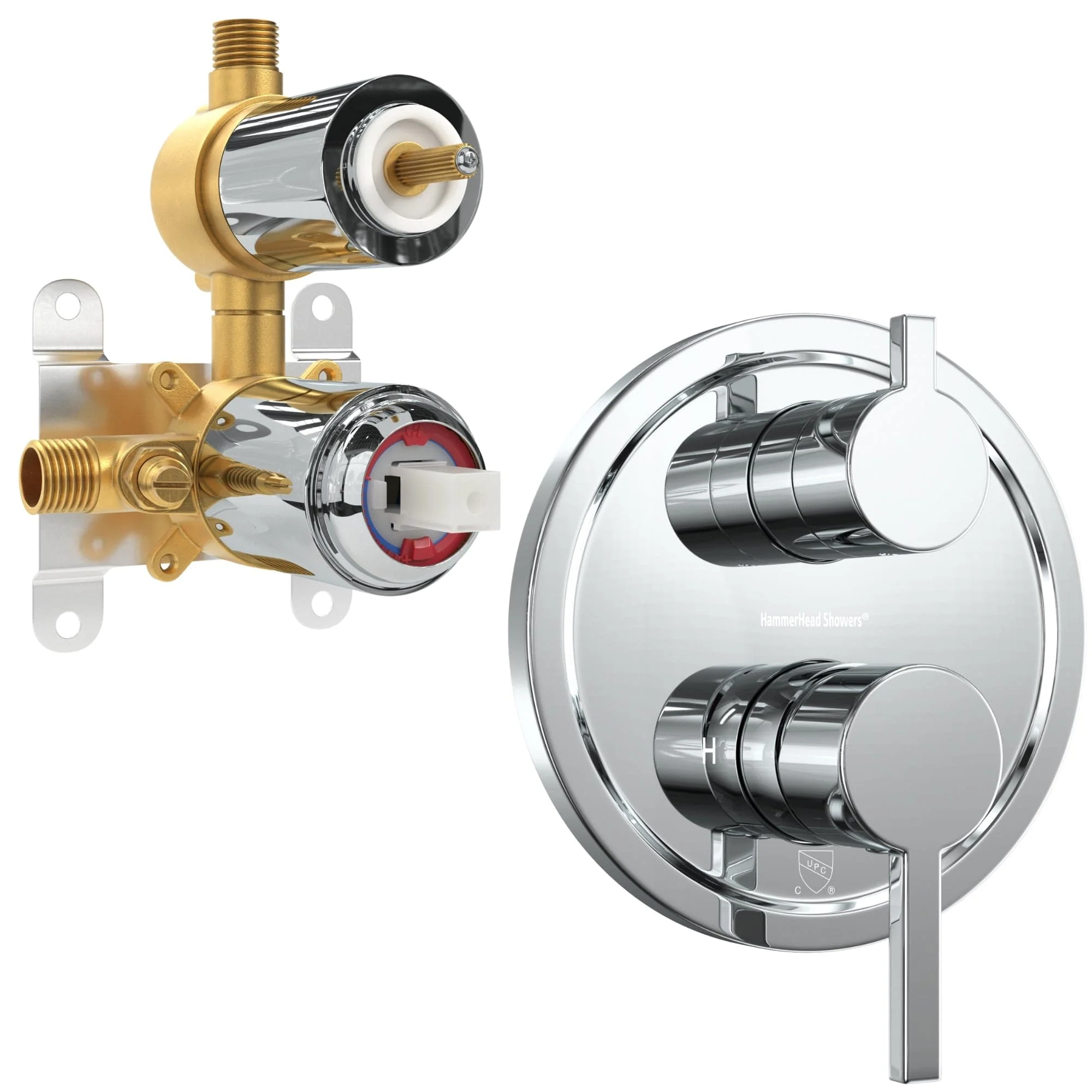 2-Handle Valve and Trim with Built-In Diverter
