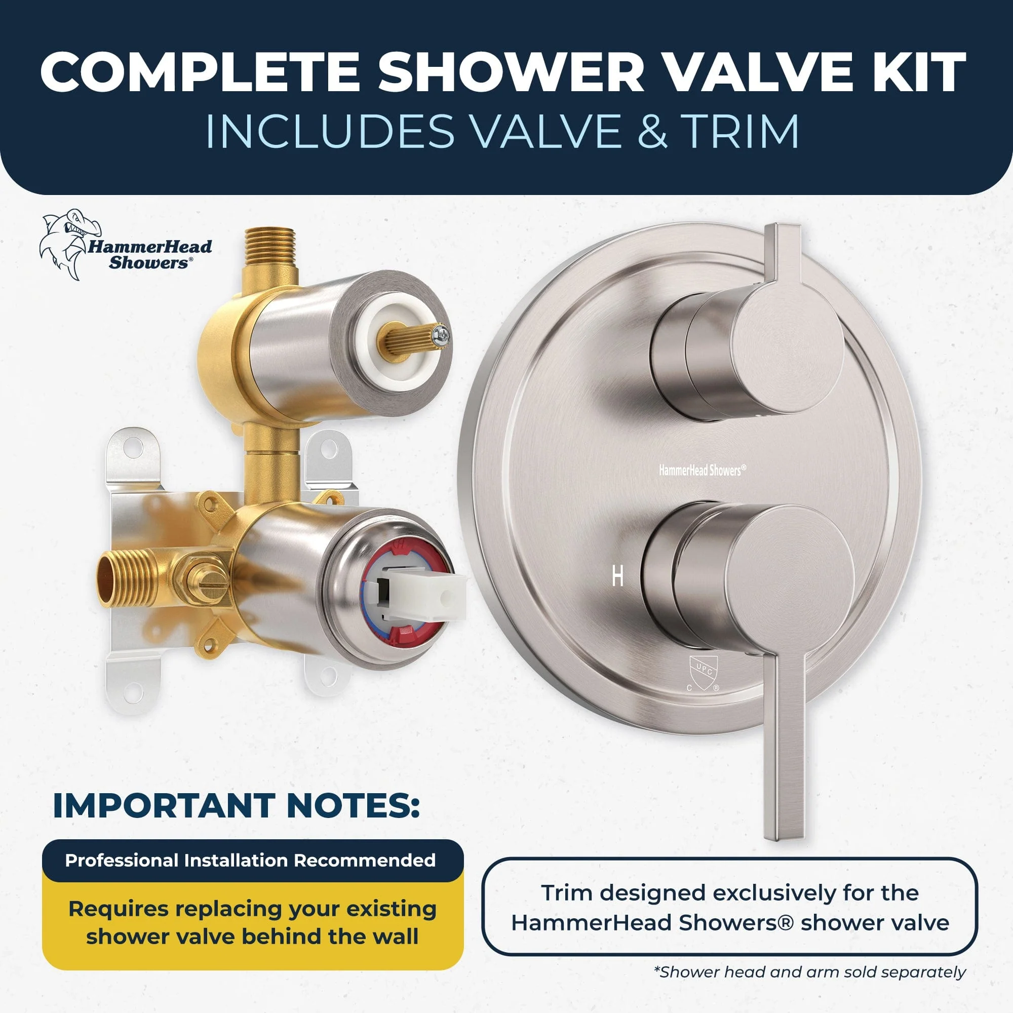 2-Handle Valve and Trim with Built-In Diverter