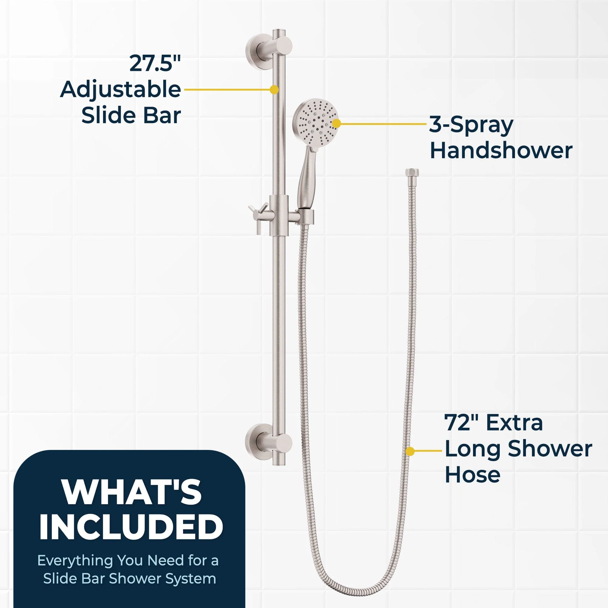 3-Spray Hand Held Shower Head Set with Slide Bar