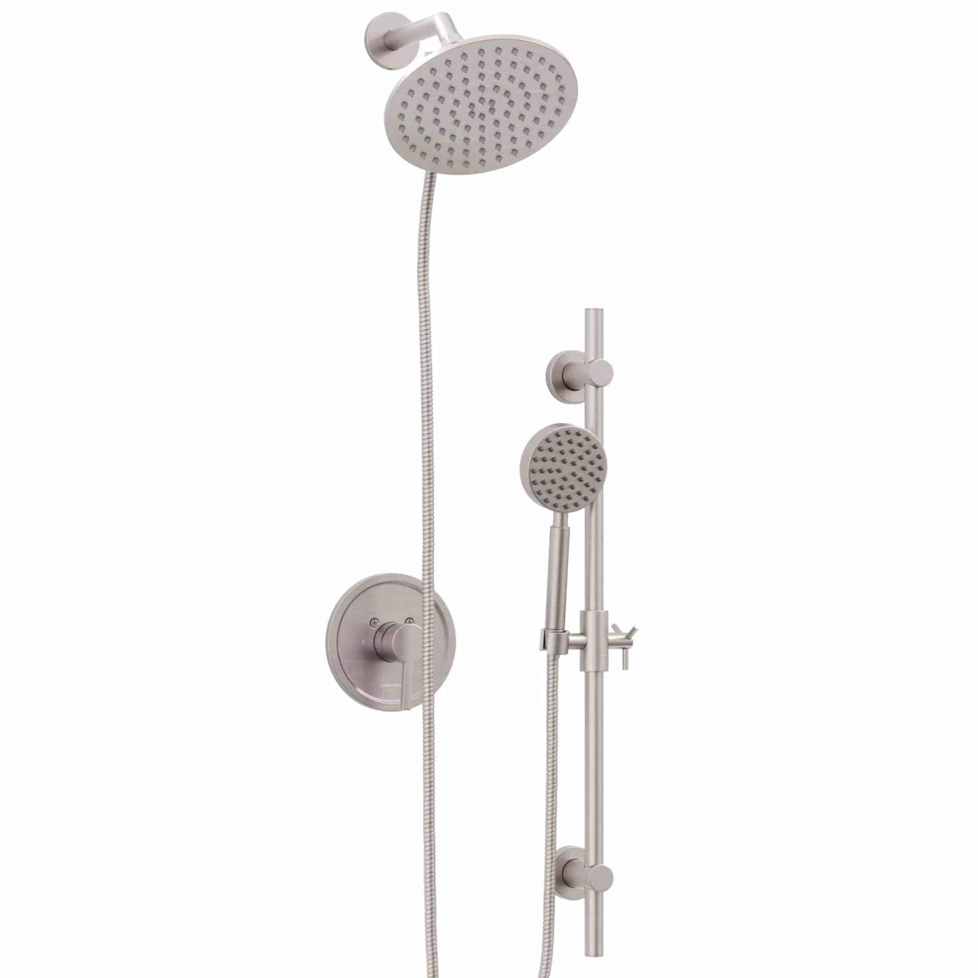 1-Handle Valve and Trim Shower System with Dual Shower Head and Slide Bar