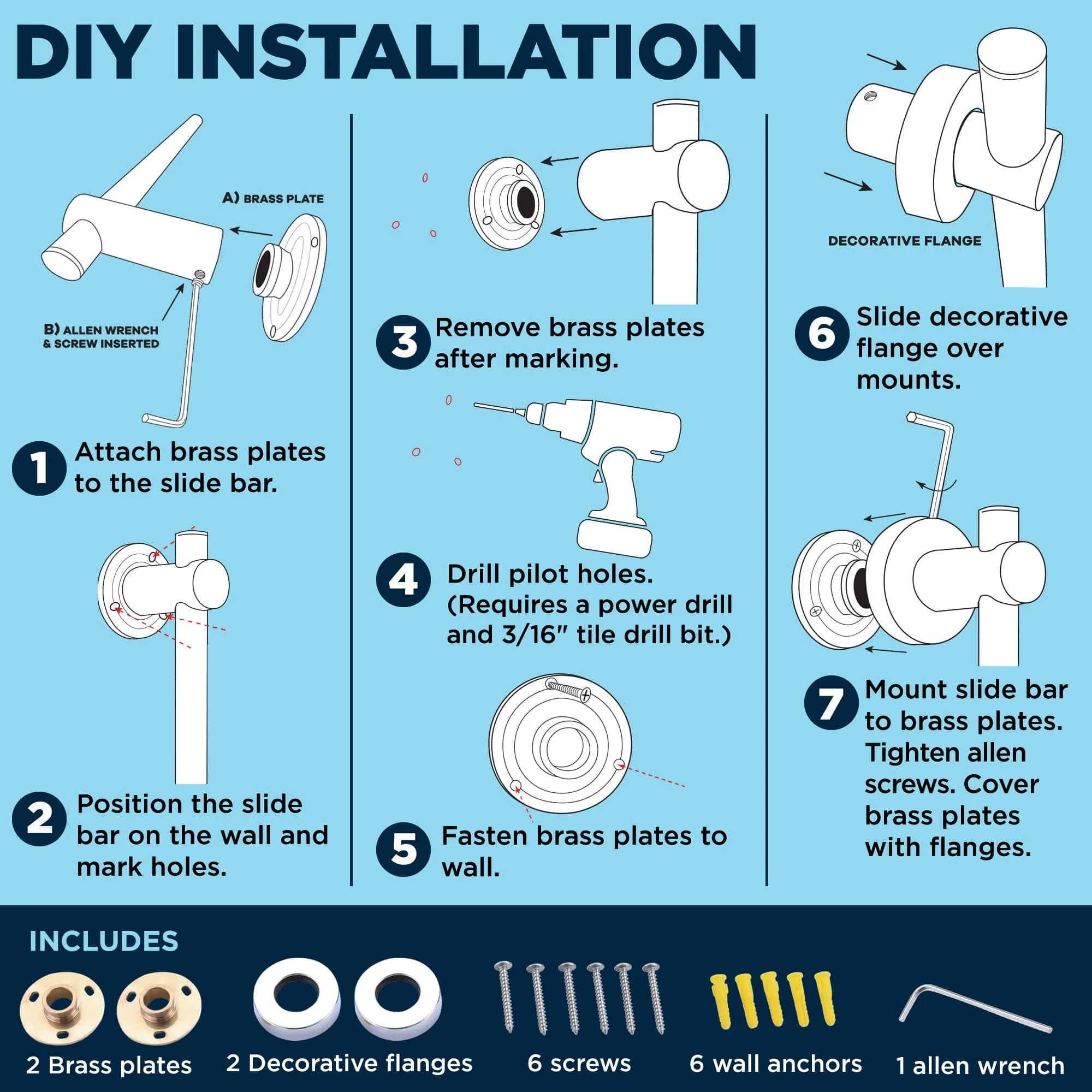 3-Spray Hand Held Shower Head Set with Slide Bar