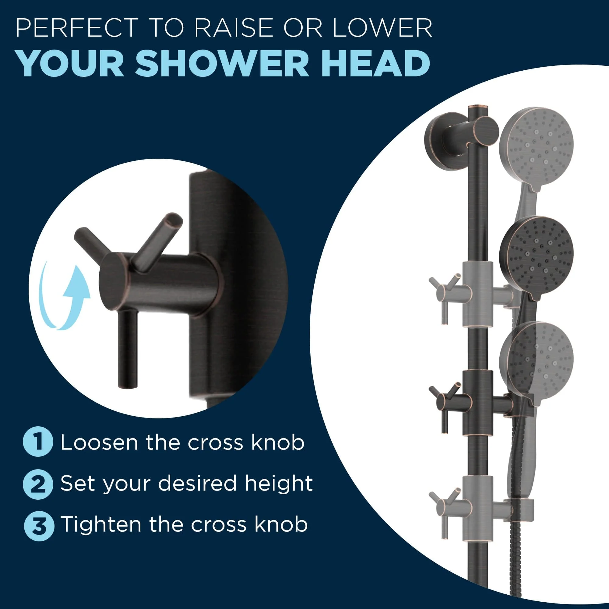 3-Spray Hand Held Shower Head Set with Slide Bar
