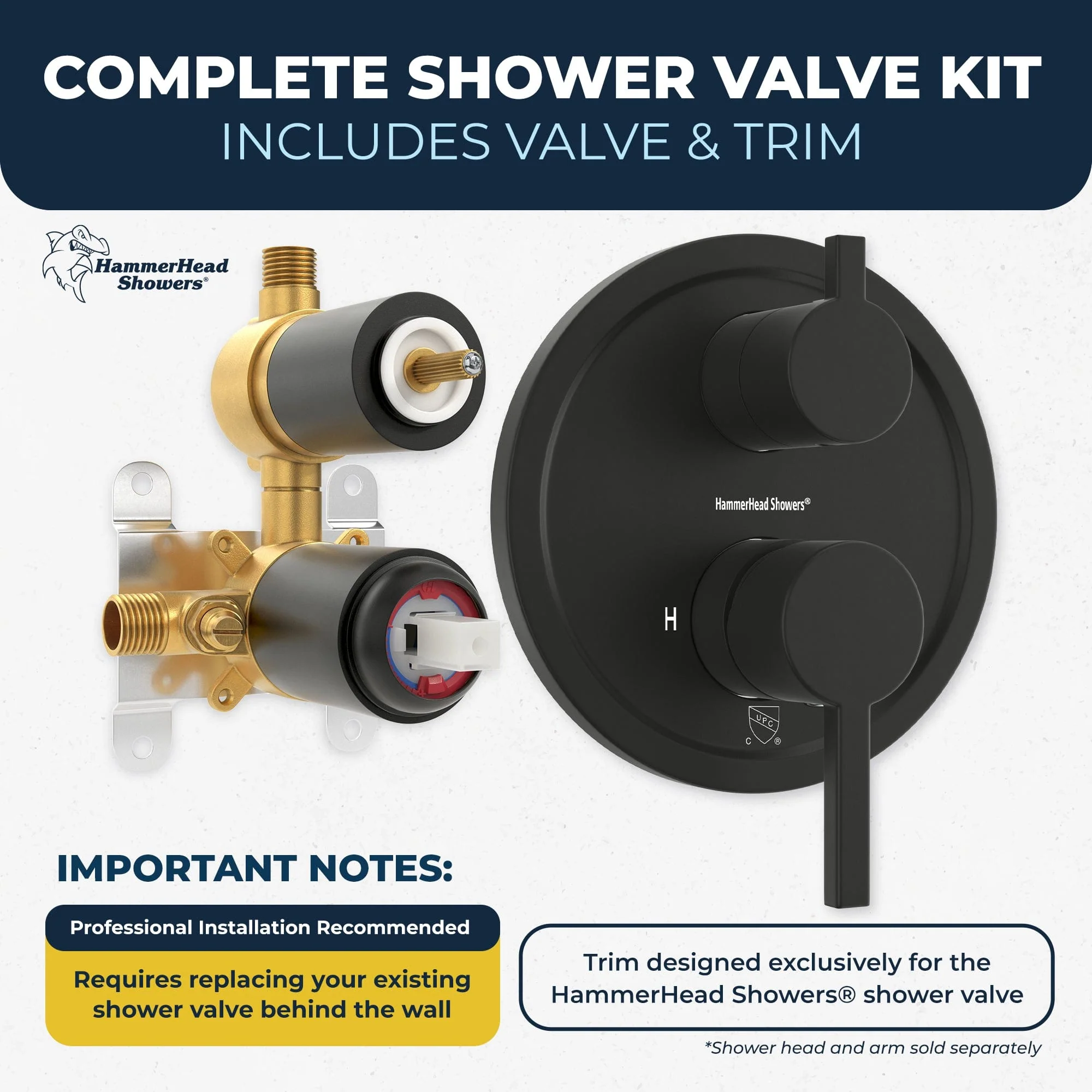 2-Handle Valve and Trim with Built-In Diverter