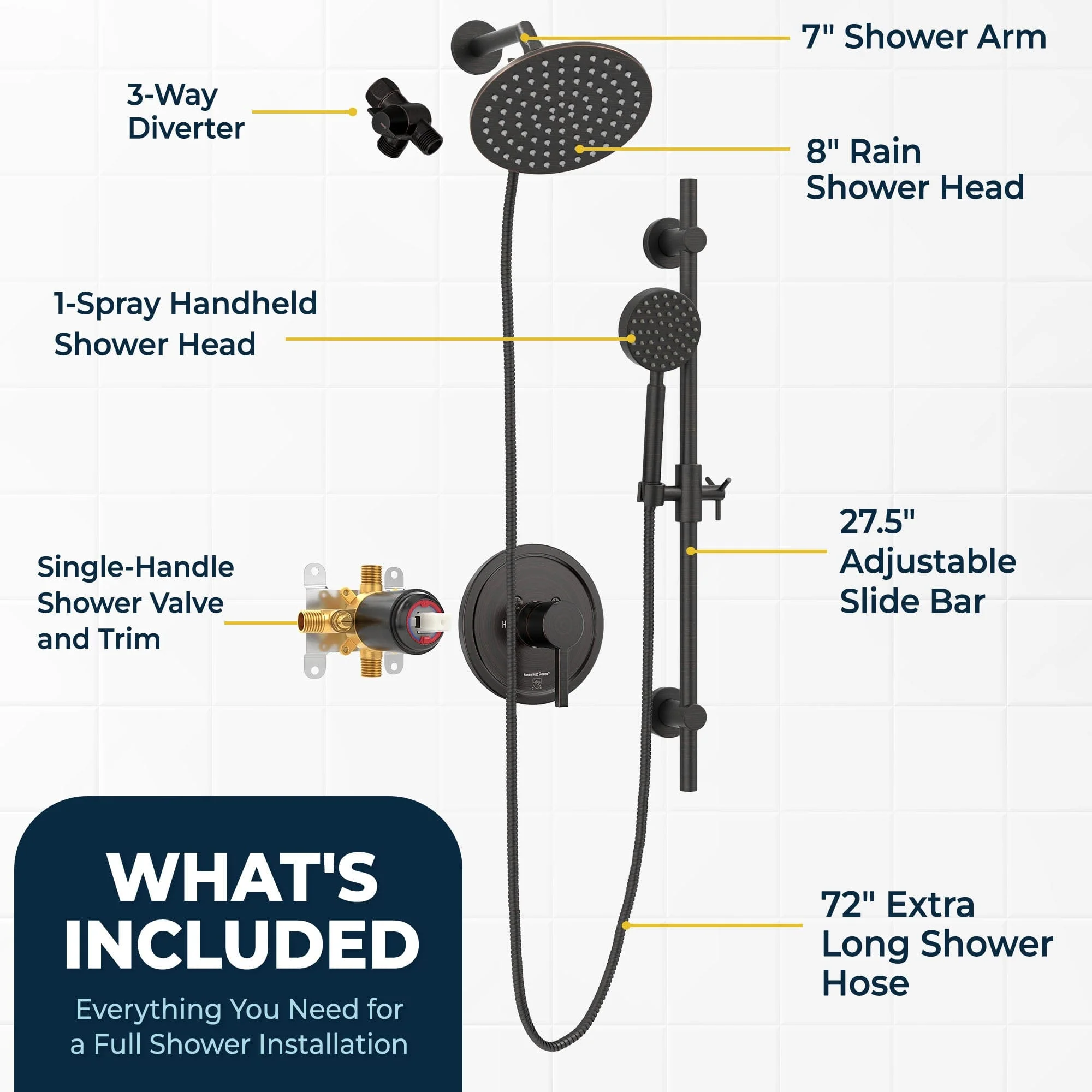 1-Handle Valve and Trim Shower System with Dual Shower Head and Slide Bar