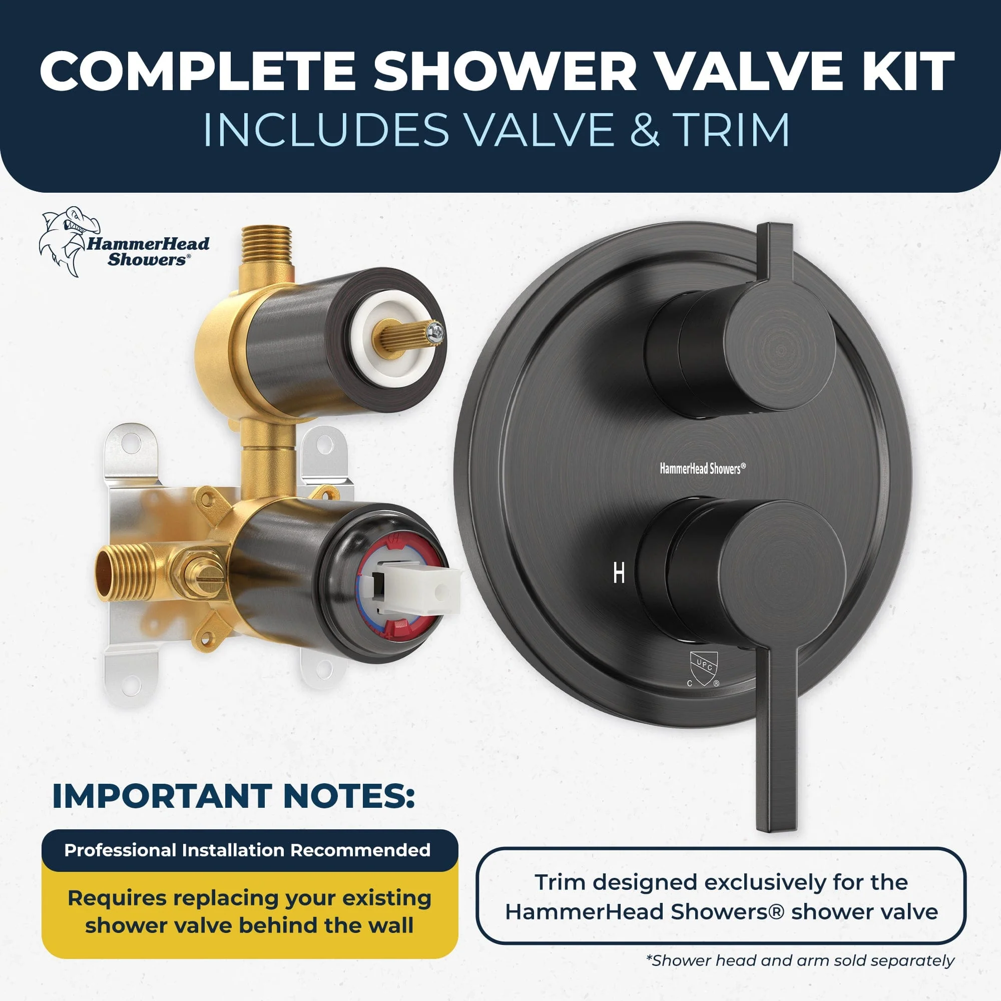 2-Handle Valve and Trim with Built-In Diverter