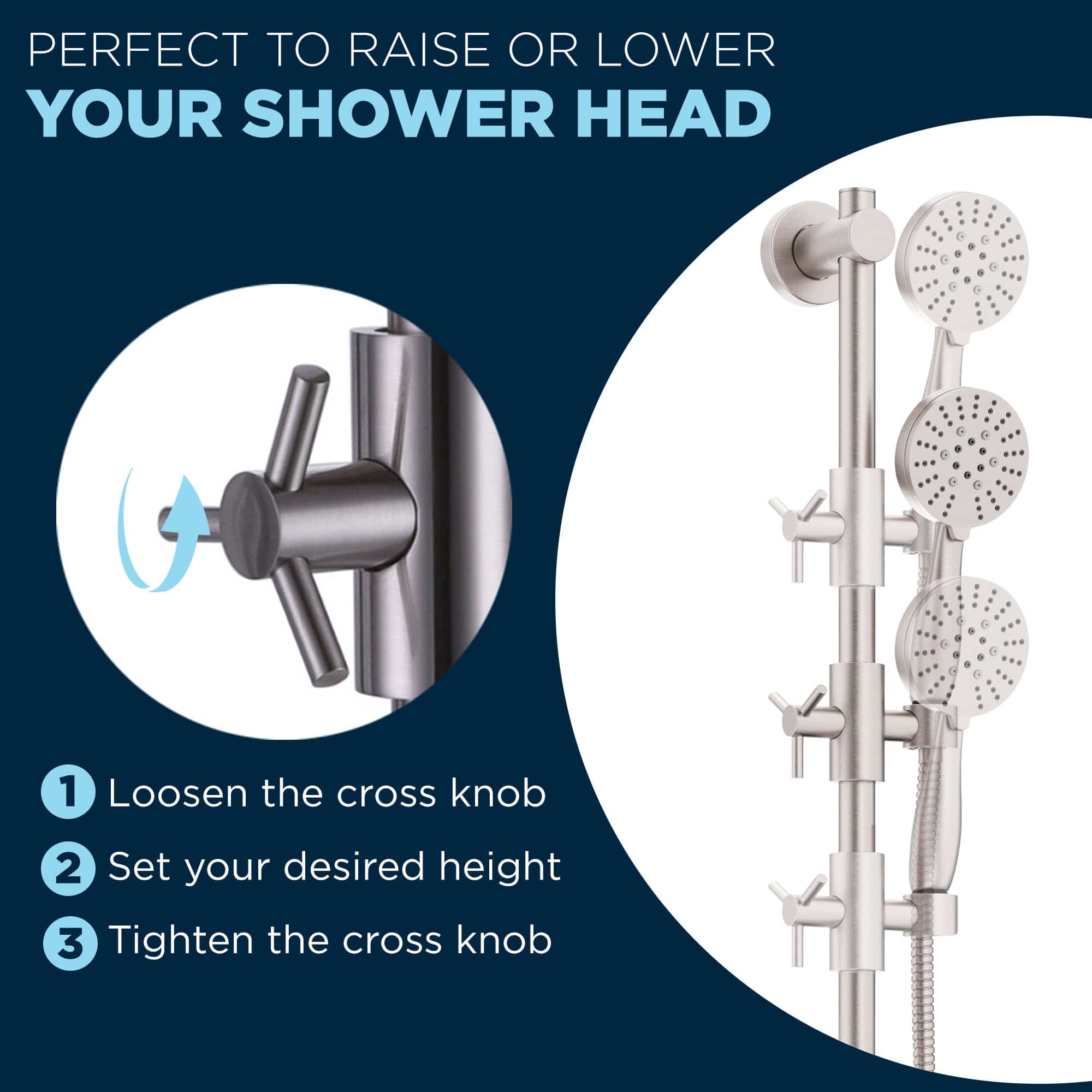 3-Spray Hand Held Shower Head Set with Slide Bar