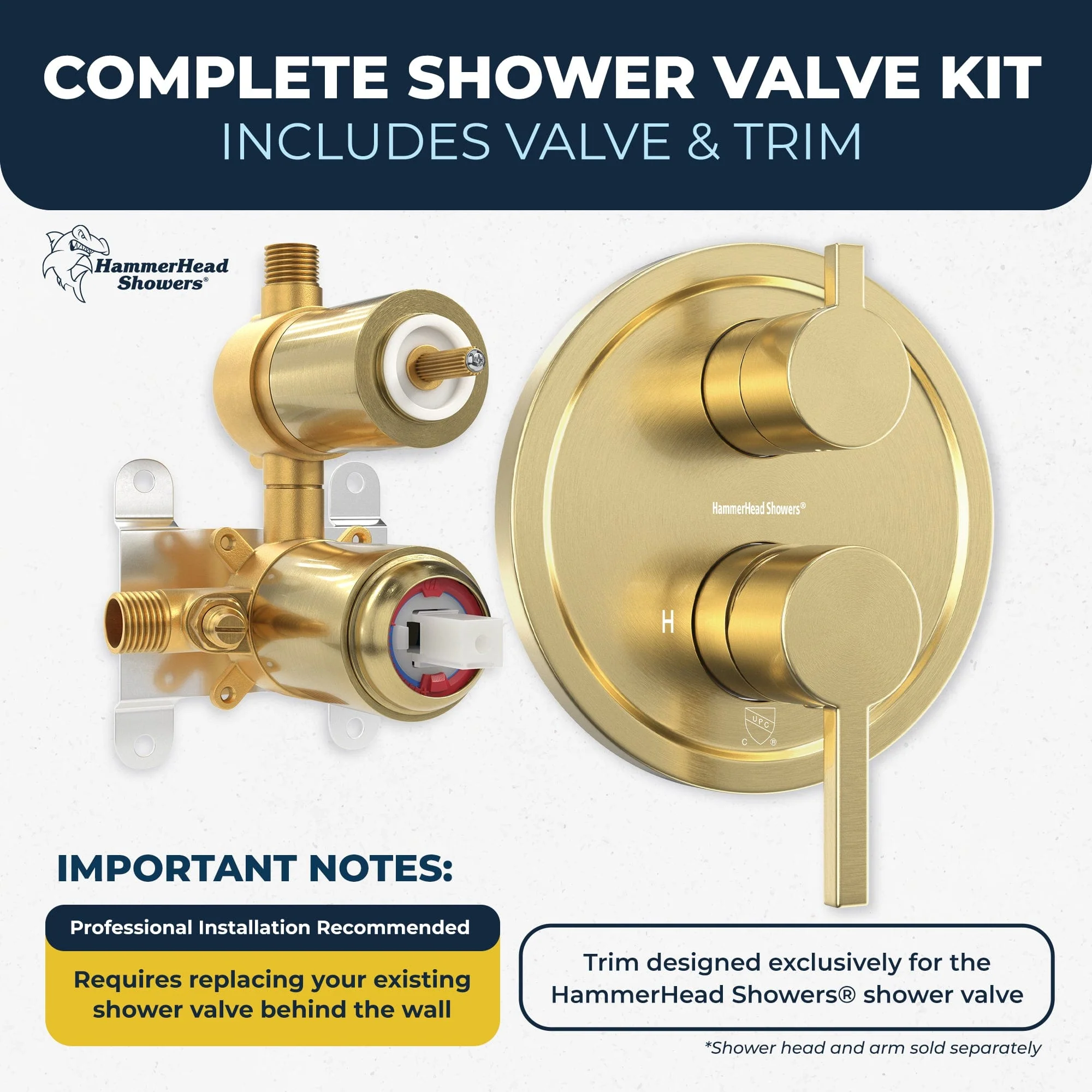 2-Handle Valve and Trim with Built-In Diverter