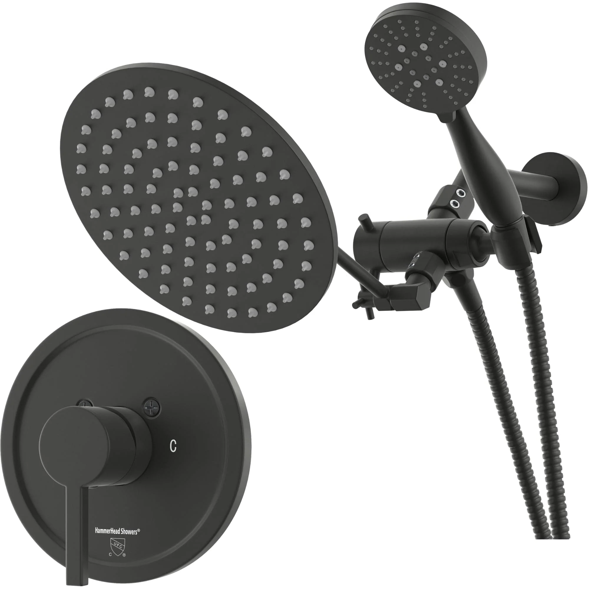 1-Handle Valve and Trim Shower System with 3-Spray Dual Shower Head and Adjustable Arm