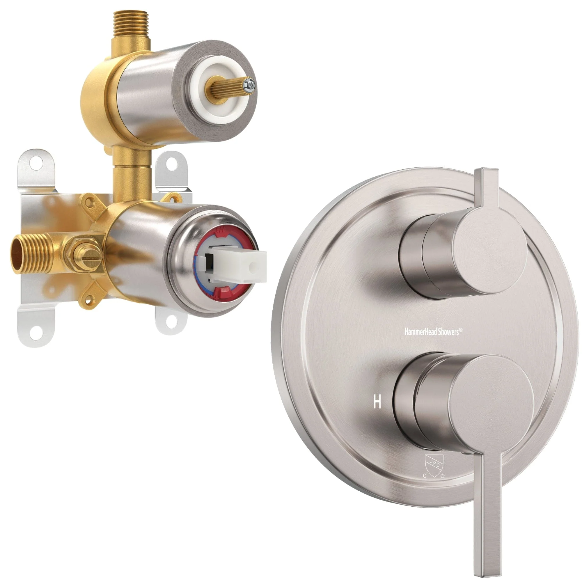 2-Handle Valve and Trim with Built-In Diverter