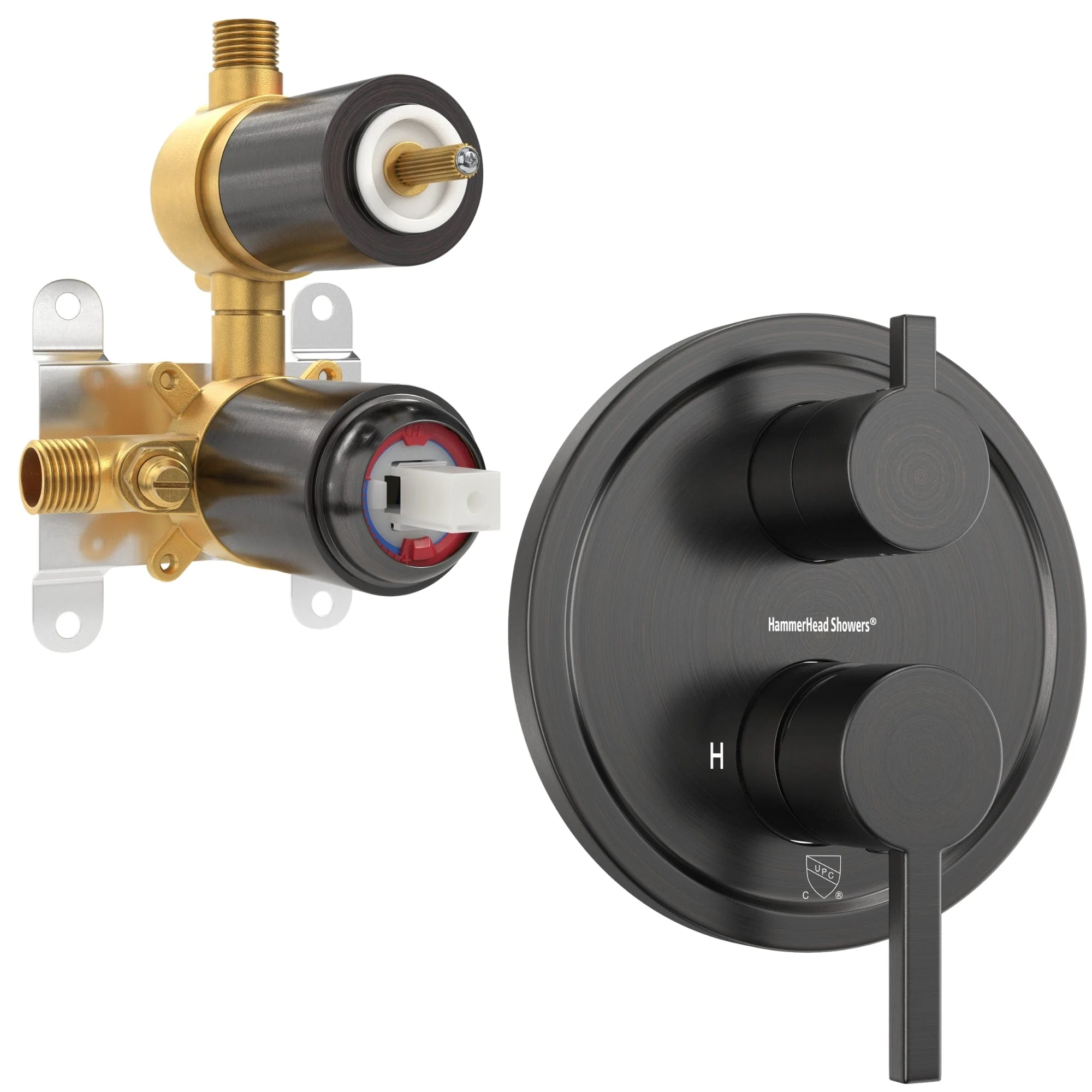 2-Handle Valve and Trim with Built-In Diverter