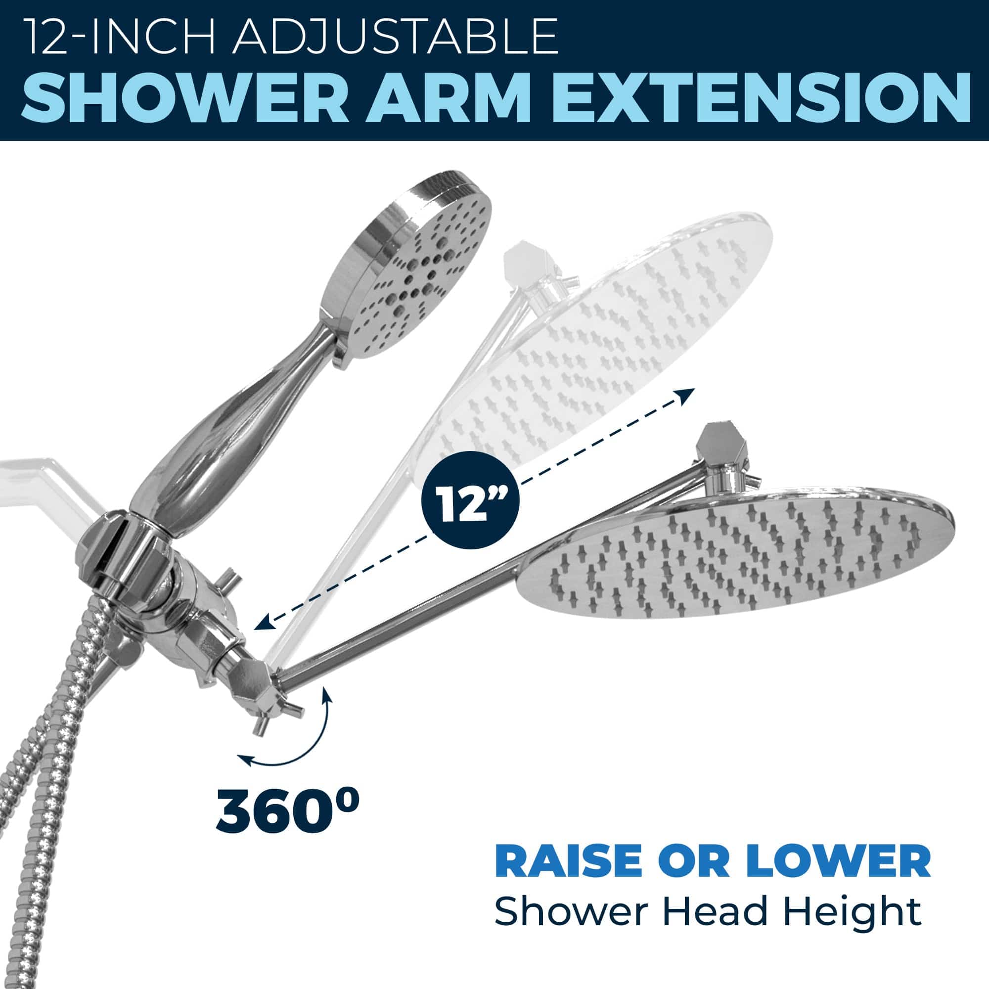 1-Handle Valve and Trim Shower System with 3-Spray Dual Shower Head and Adjustable Arm