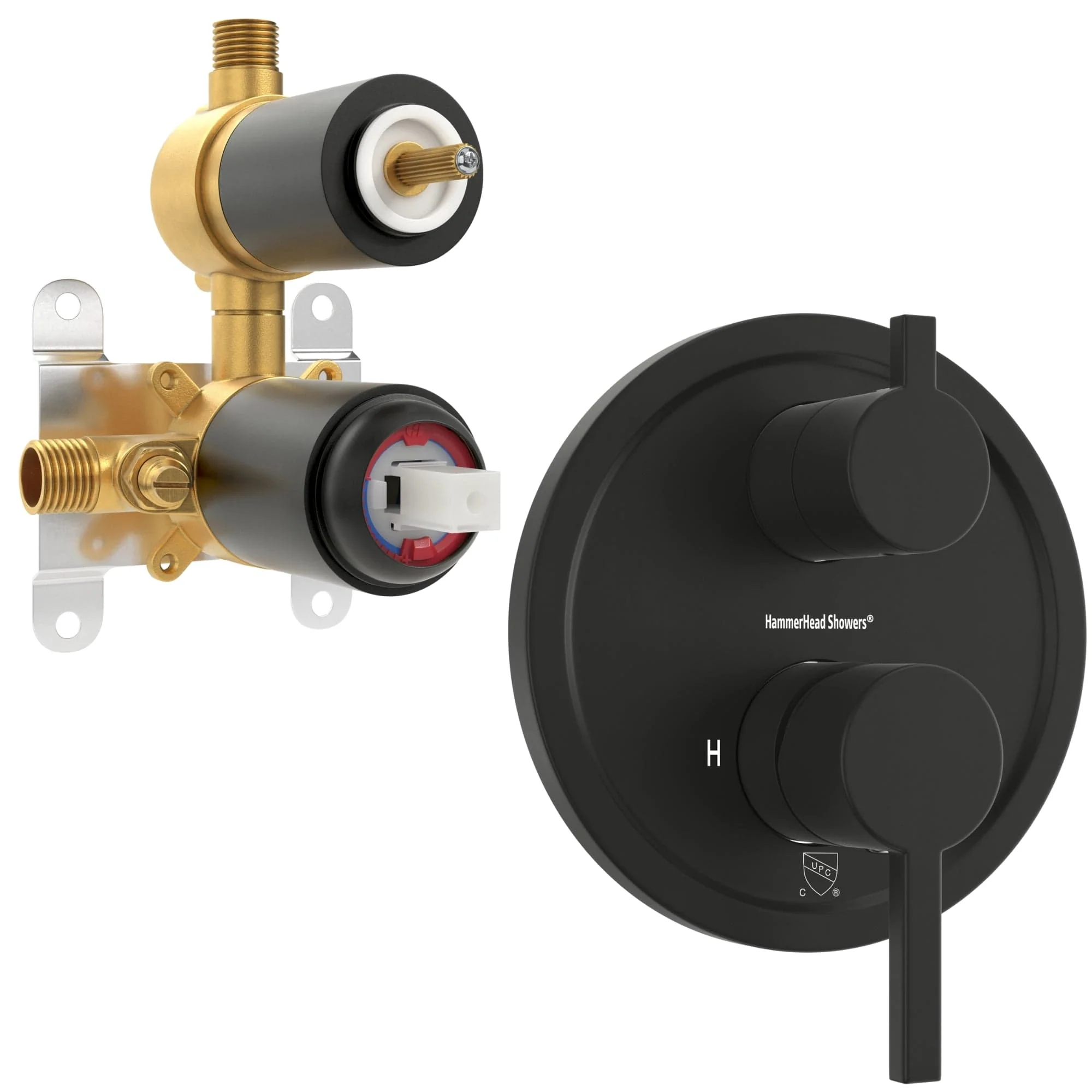 2-Handle Valve and Trim with Built-In Diverter
