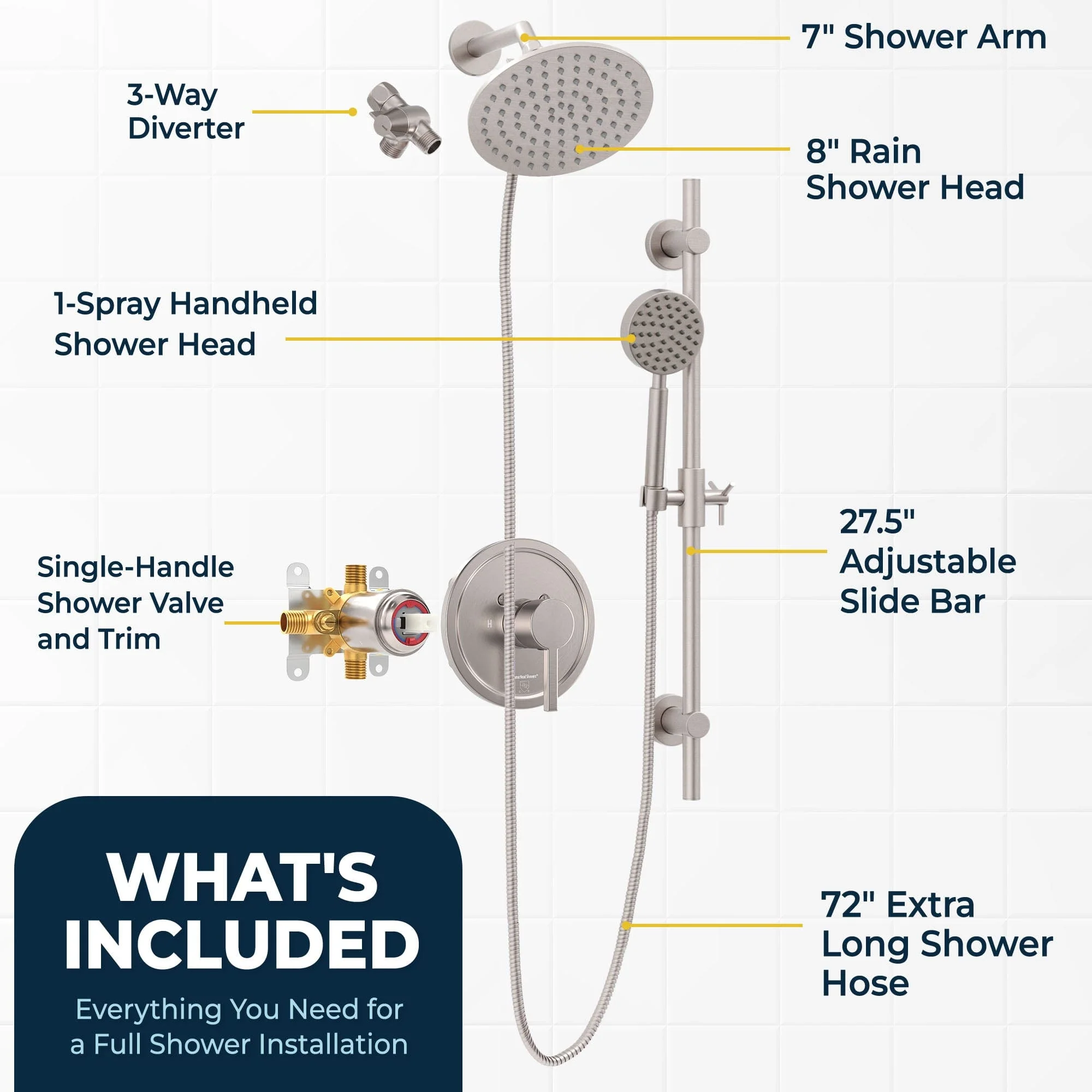 1-Handle Valve and Trim Shower System with Dual Shower Head and Slide Bar
