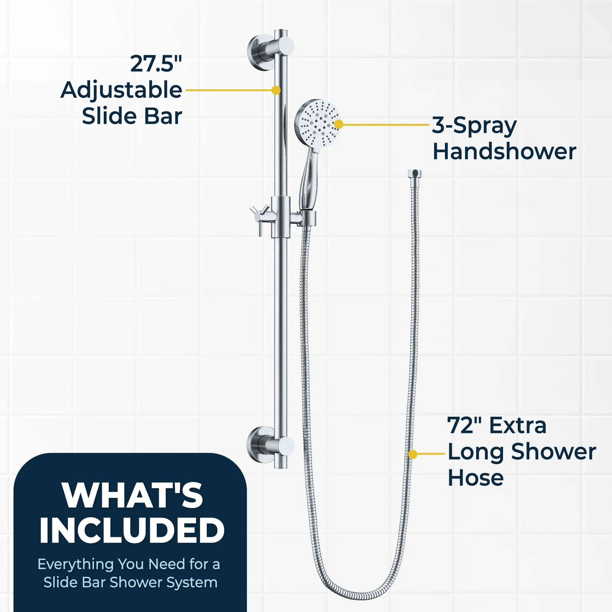 3-Spray Hand Held Shower Head Set with Slide Bar
