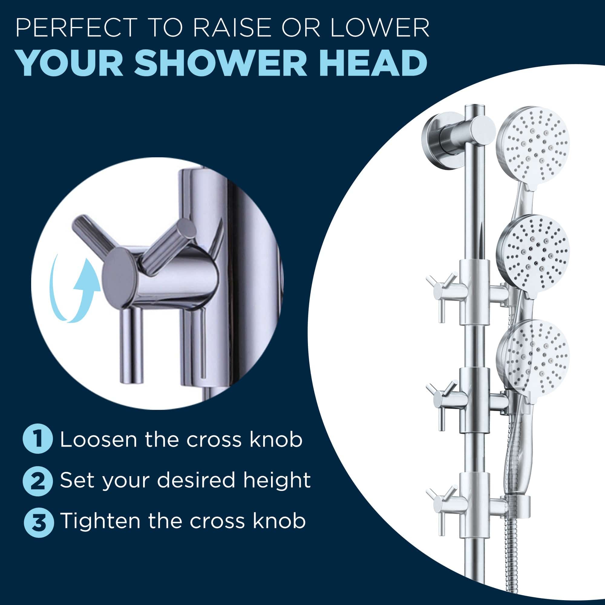3-Spray Hand Held Shower Head Set with Slide Bar