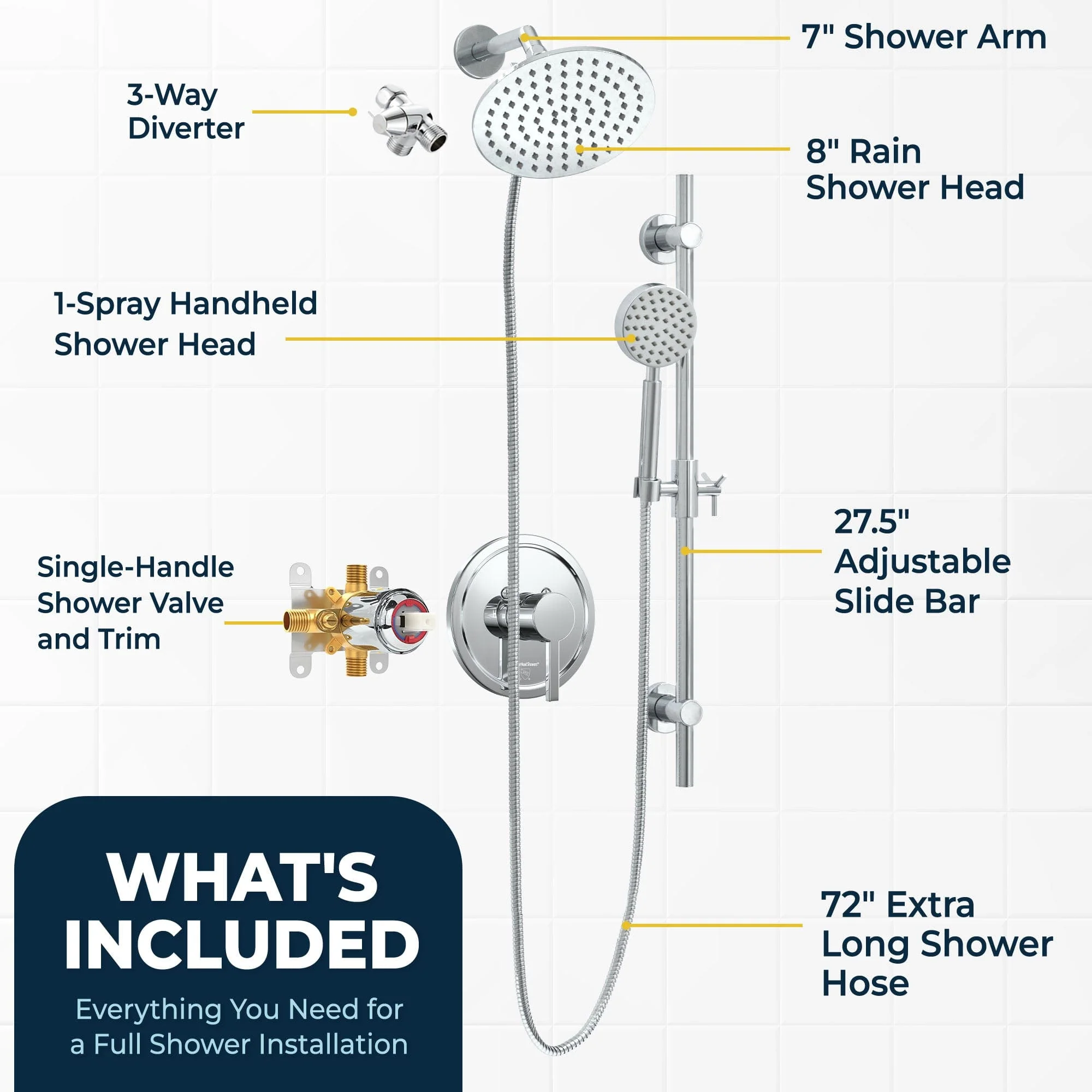 1-Handle Valve and Trim Shower System with Dual Shower Head and Slide Bar