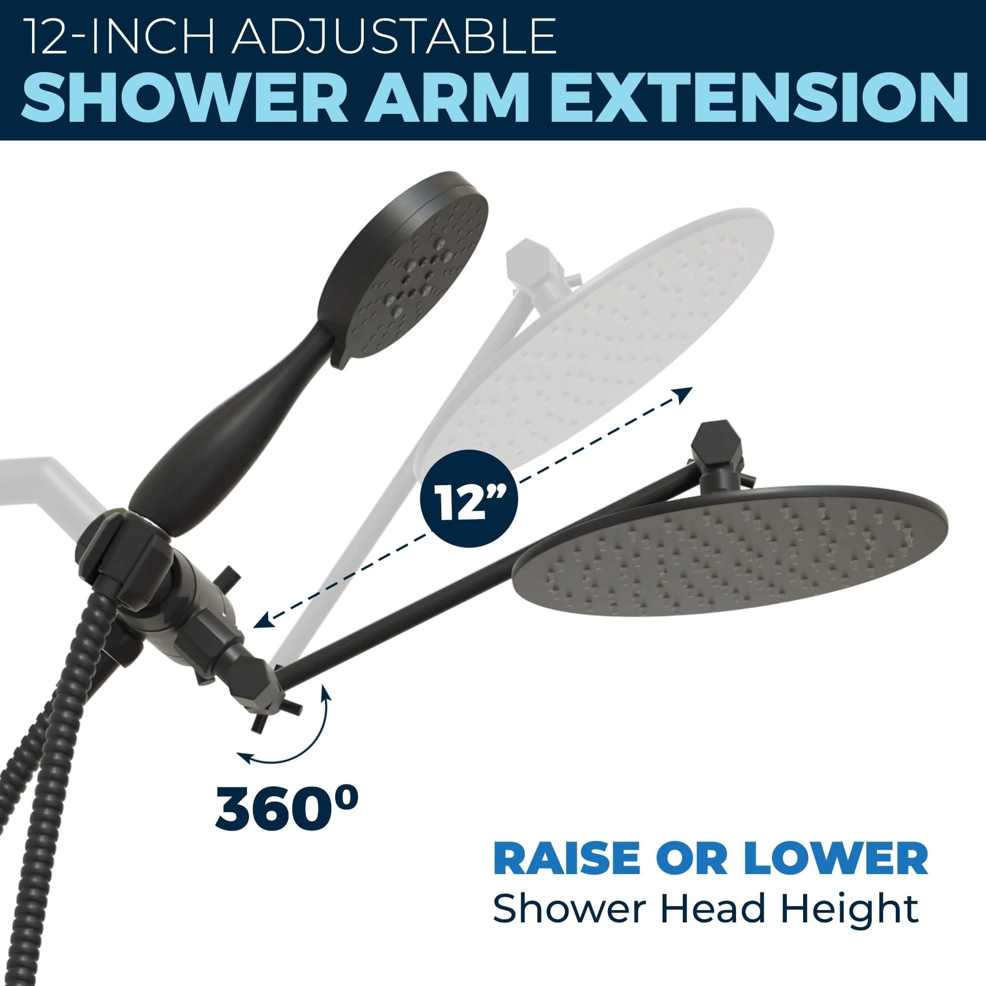 1-Handle Valve and Trim Shower System with 3-Spray Dual Shower Head and Adjustable Arm