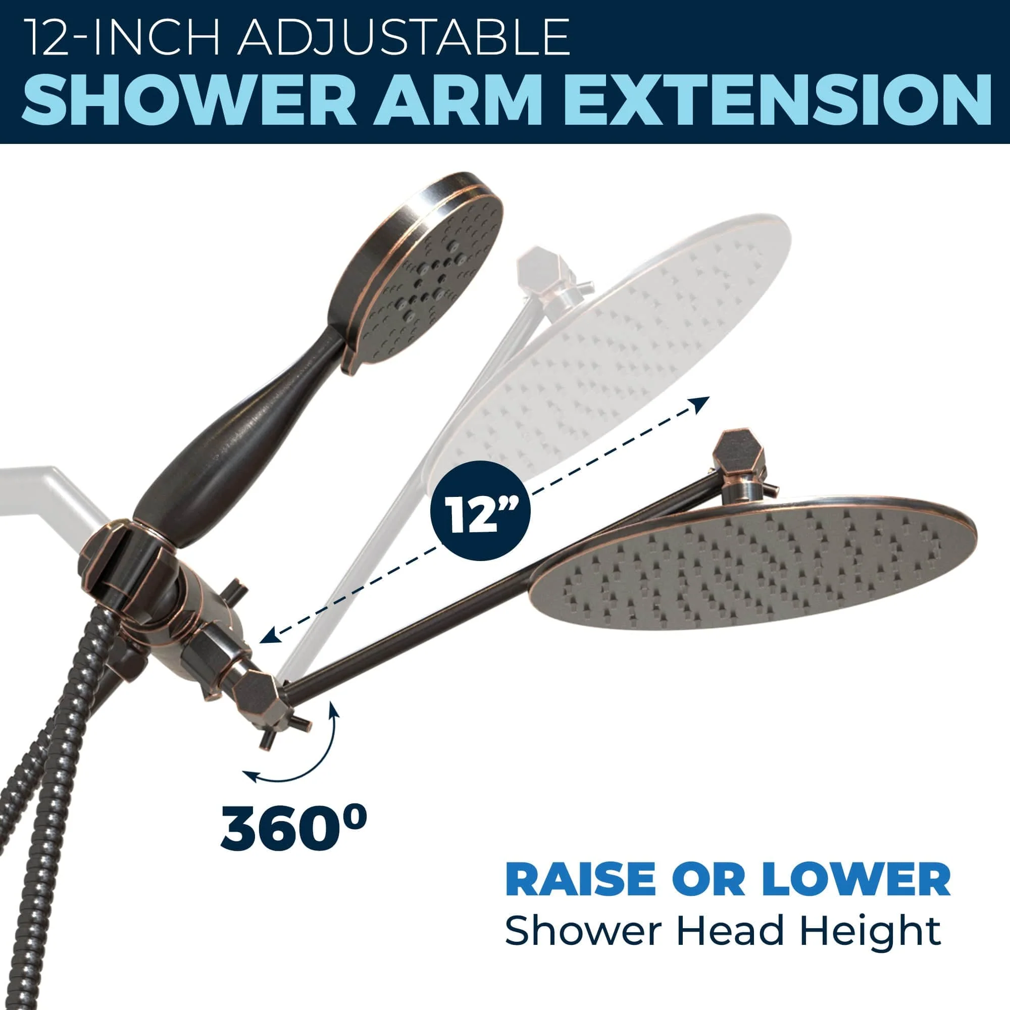 1-Handle Valve and Trim Shower System with 3-Spray Dual Shower Head and Adjustable Arm