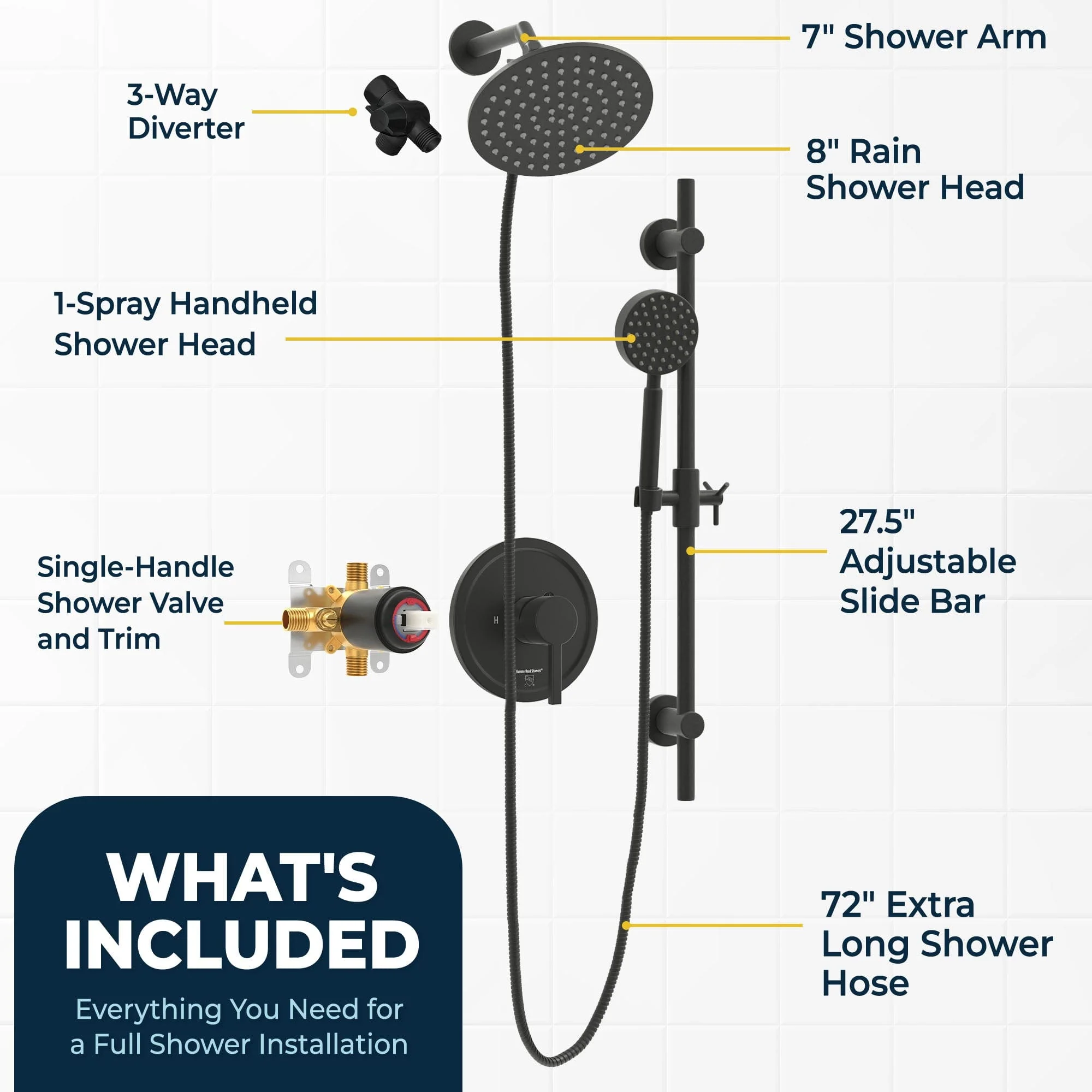 1-Handle Valve and Trim Shower System with Dual Shower Head and Slide Bar