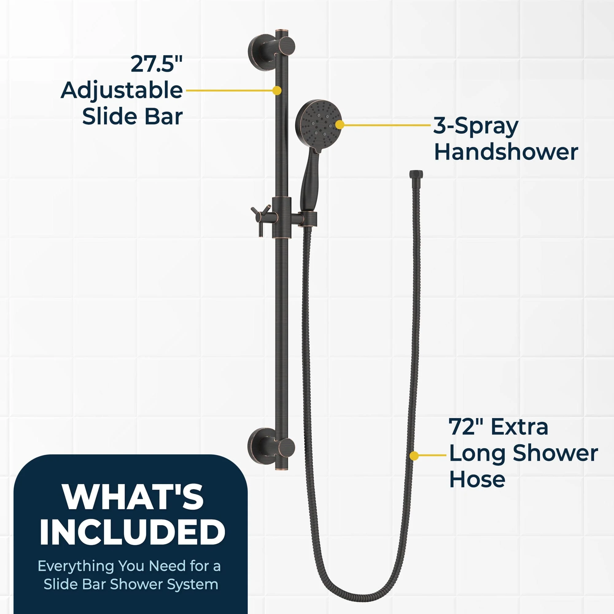 3-Spray Hand Held Shower Head Set with Slide Bar