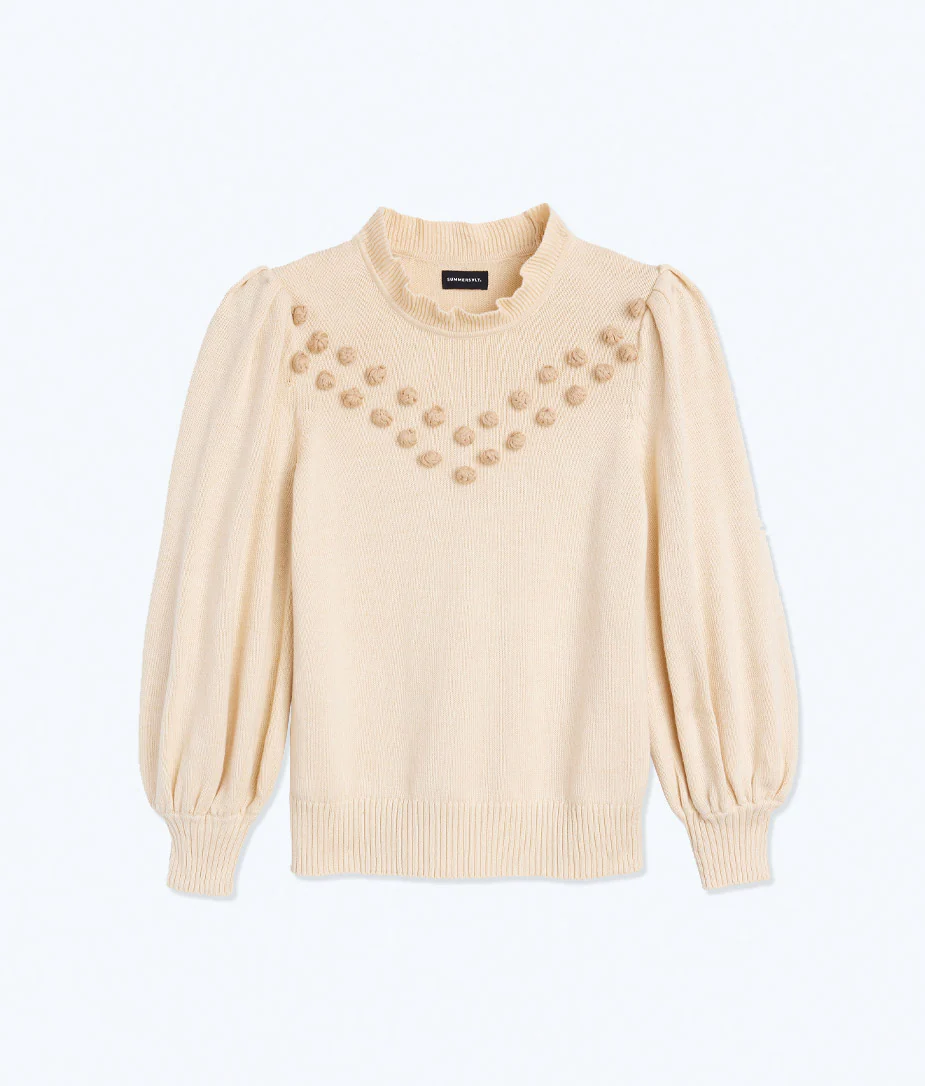 The Year-Round Balloon Sleeve Pompom Sweater - Dune