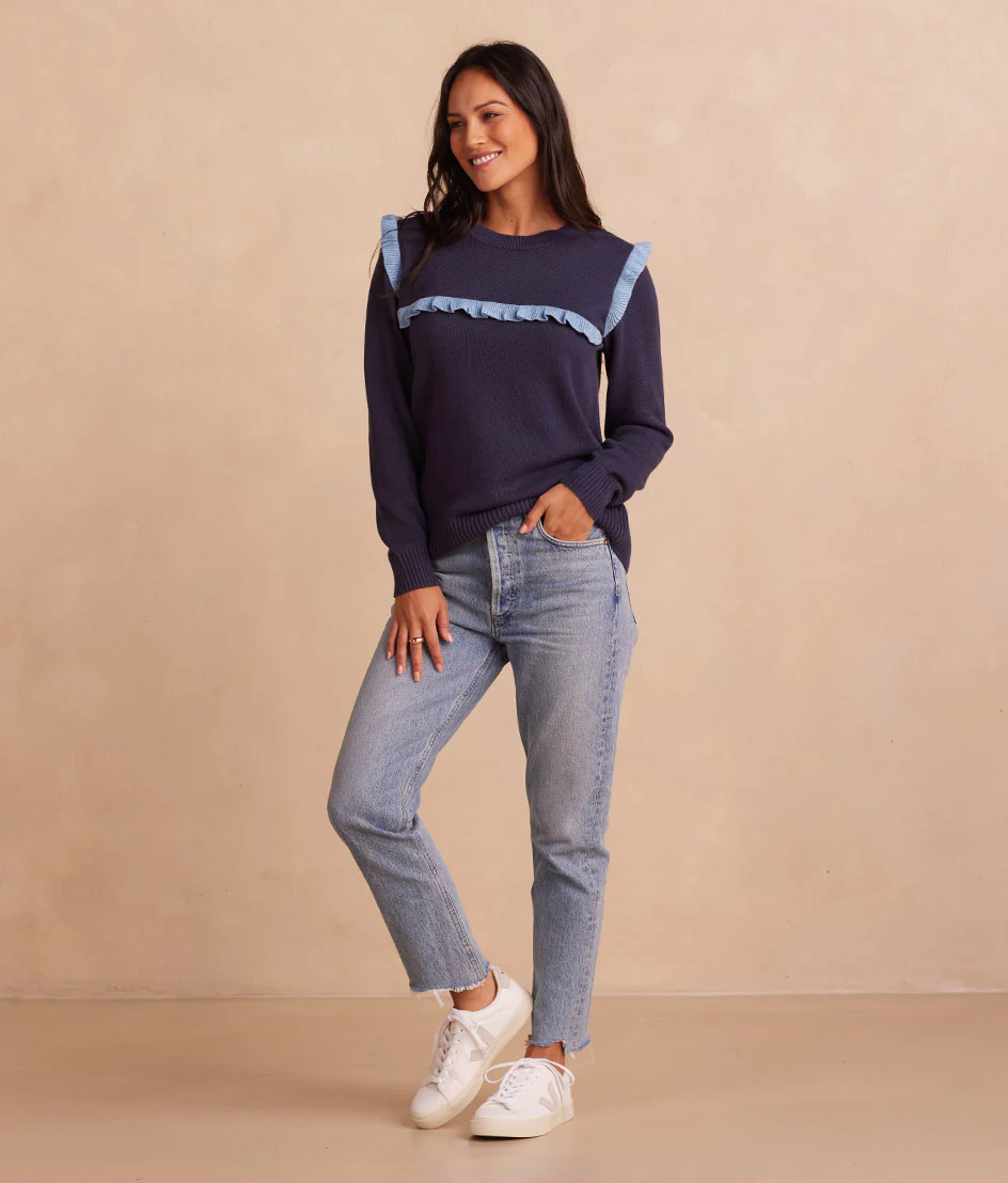The Year-Round Crewneck Ruffle Sweater - Deep Sea