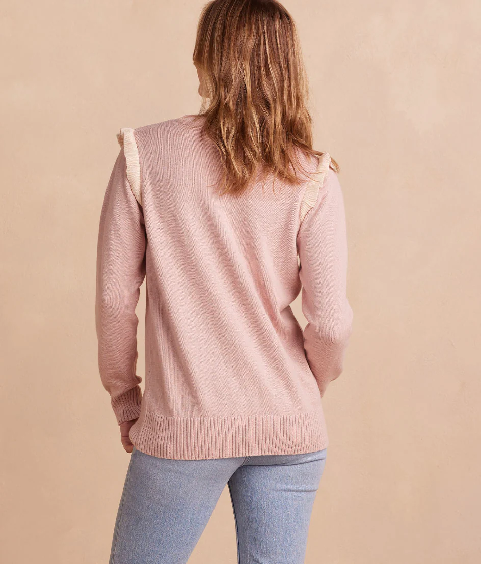 The Year-Round Crewneck Ruffle Sweater - Petal