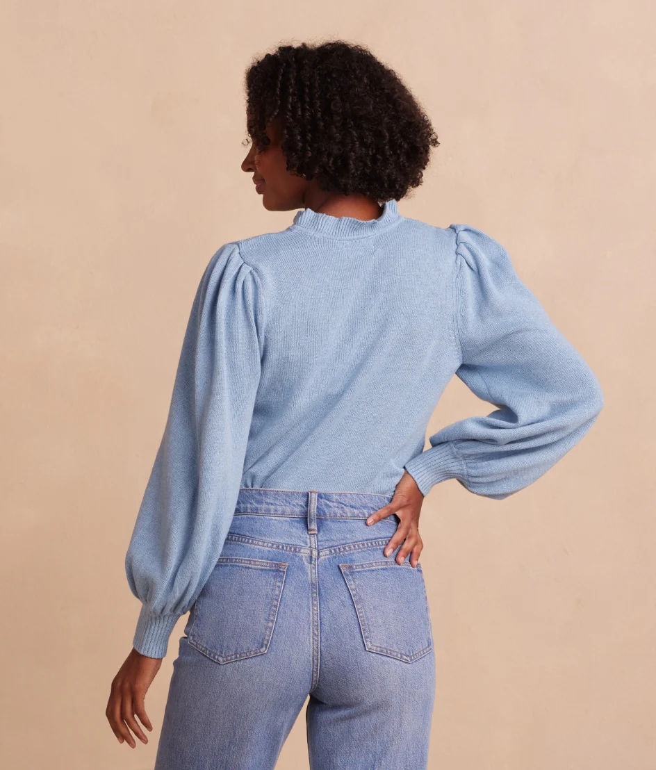 The Year-Round Balloon Sleeve Pompom Sweater - Glacier