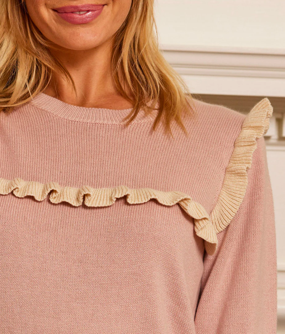 The Year-Round Crewneck Ruffle Sweater - Petal