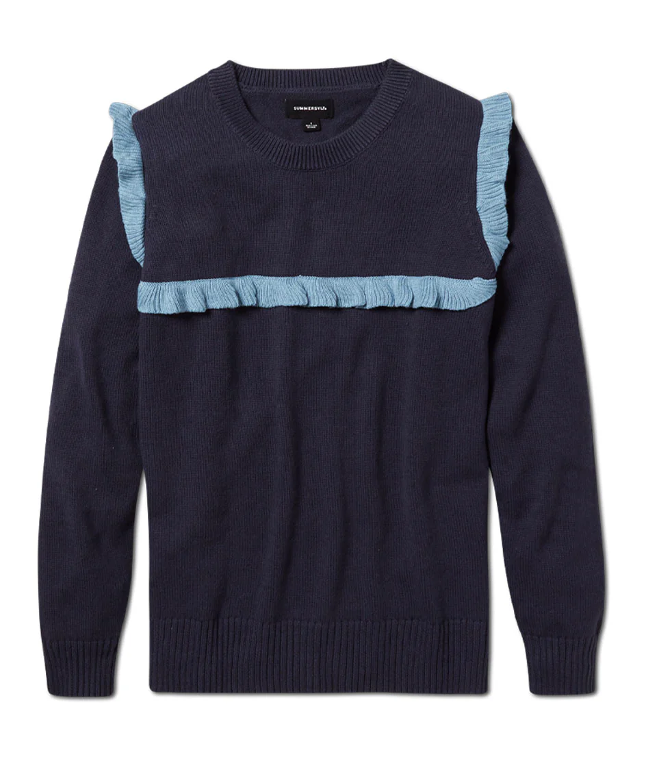 The Year-Round Crewneck Ruffle Sweater - Deep Sea