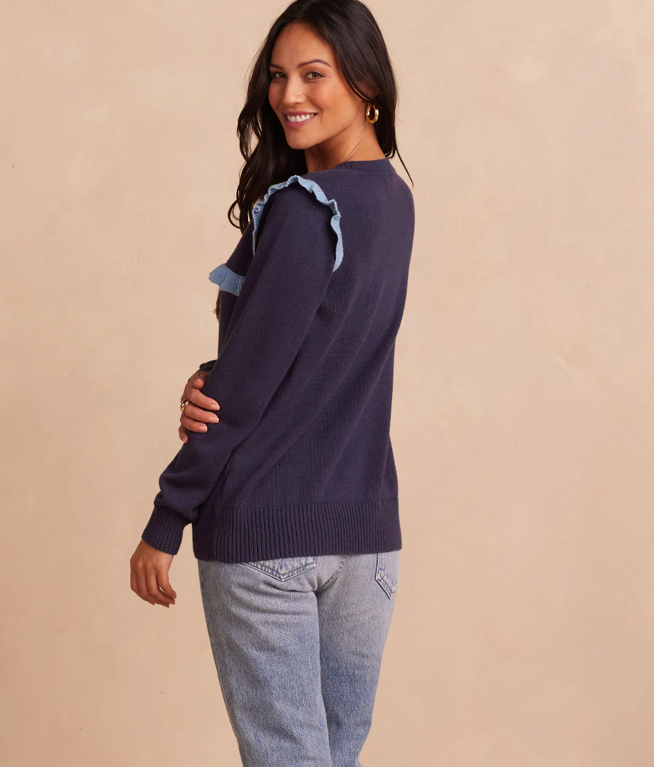 The Year-Round Crewneck Ruffle Sweater - Deep Sea