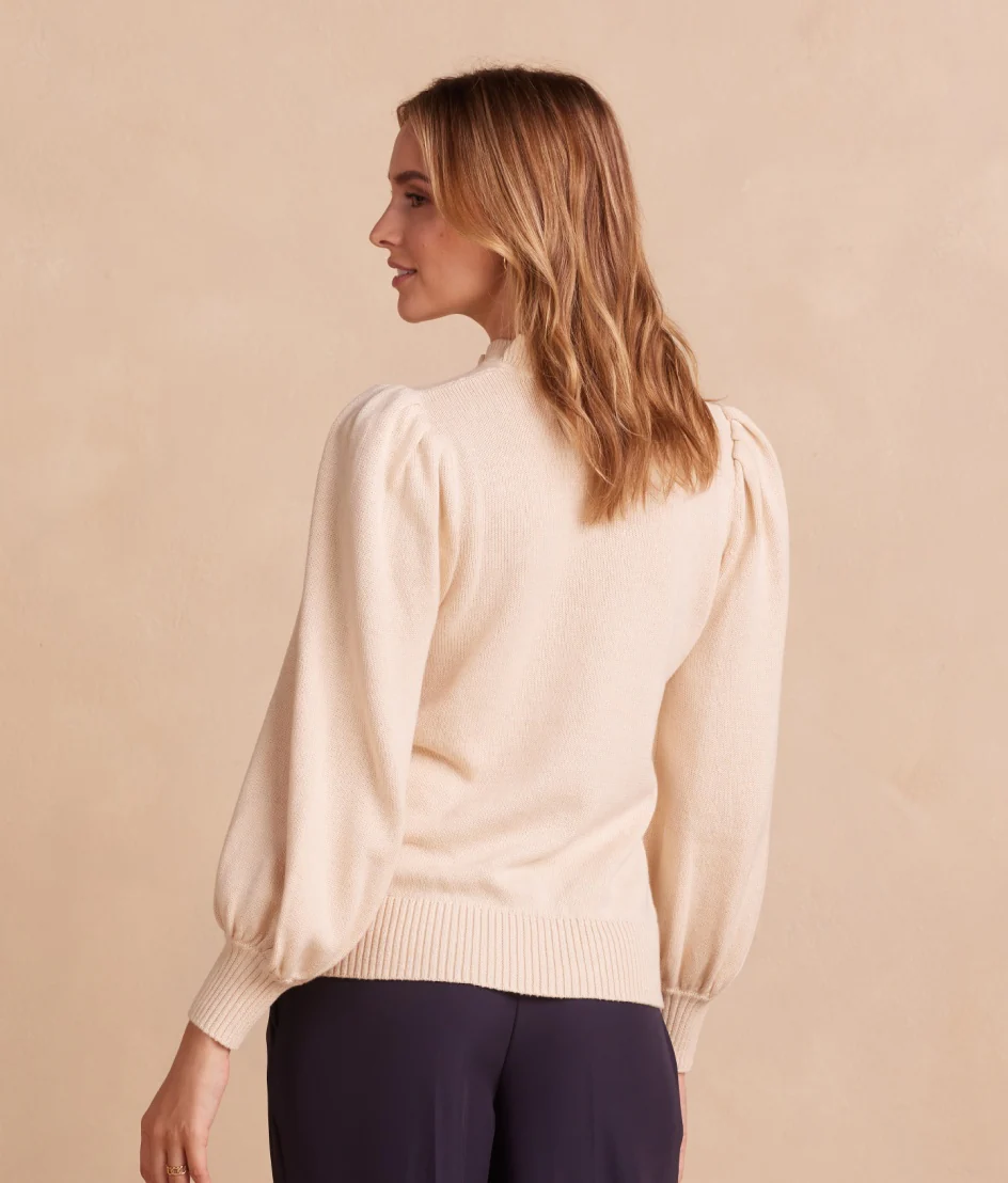 The Year-Round Balloon Sleeve Pompom Sweater - Dune